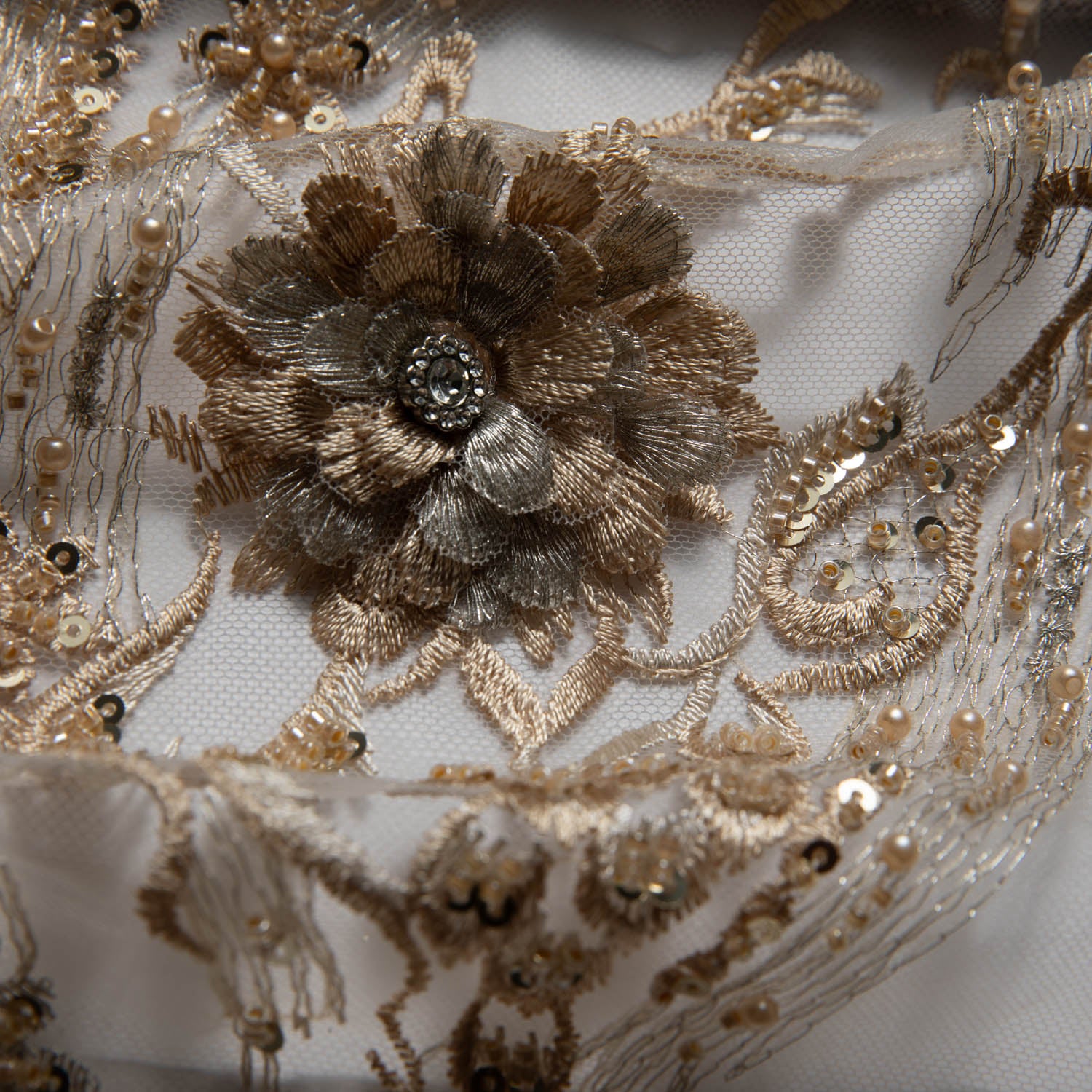 Tulle Lace Fabric Embroidered with Beautiful 3D Floral Pattern 52" Wide | Exquisite Fabric