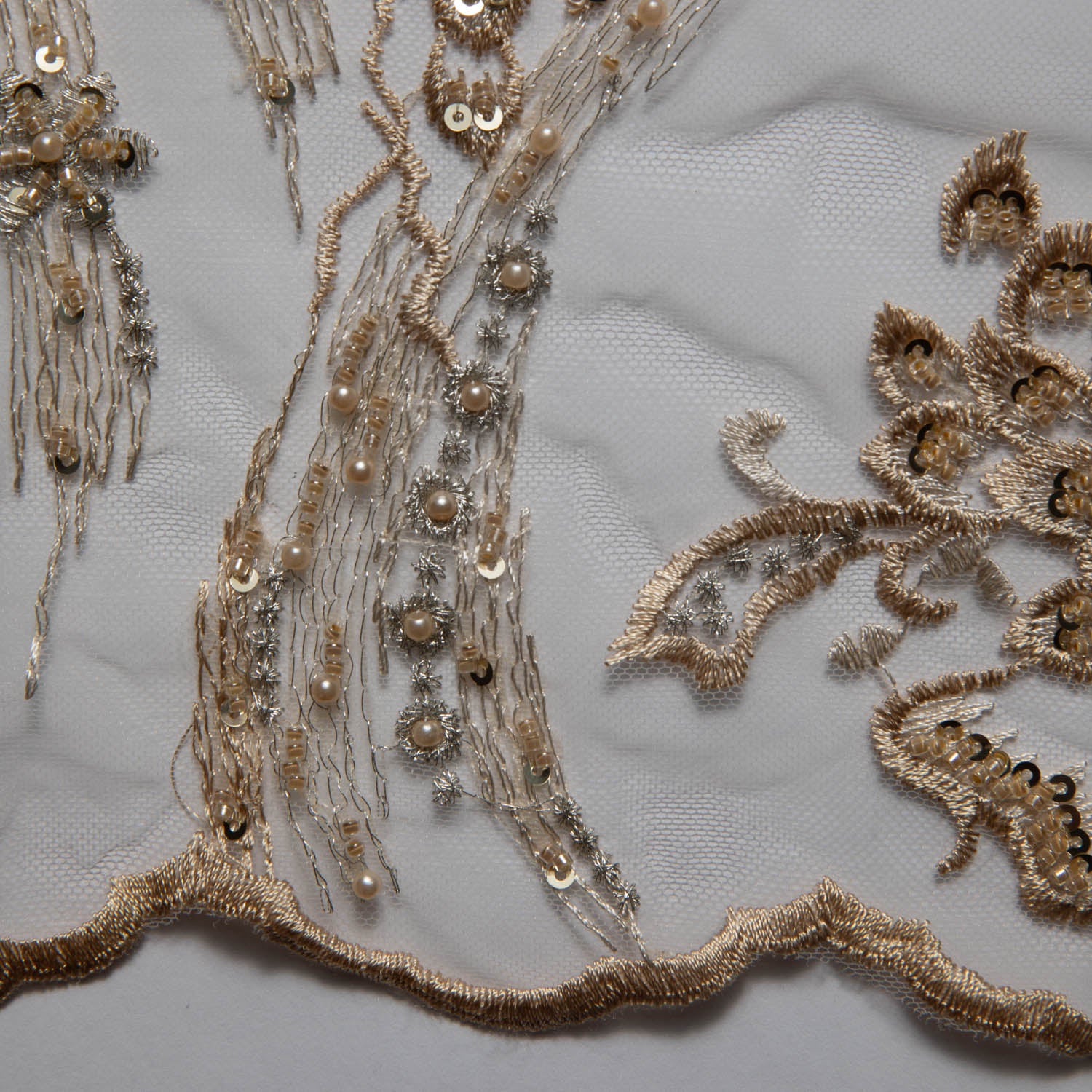 Tulle Lace Fabric Embroidered with Beautiful 3D Floral Pattern 52" Wide | Exquisite Fabric