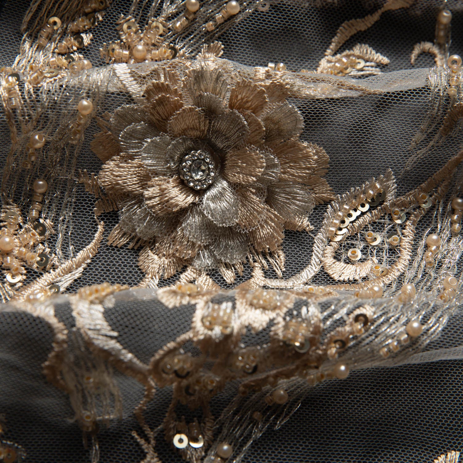Tulle Lace Fabric Embroidered with Beautiful 3D Floral Pattern 52" Wide | Exquisite Fabric
