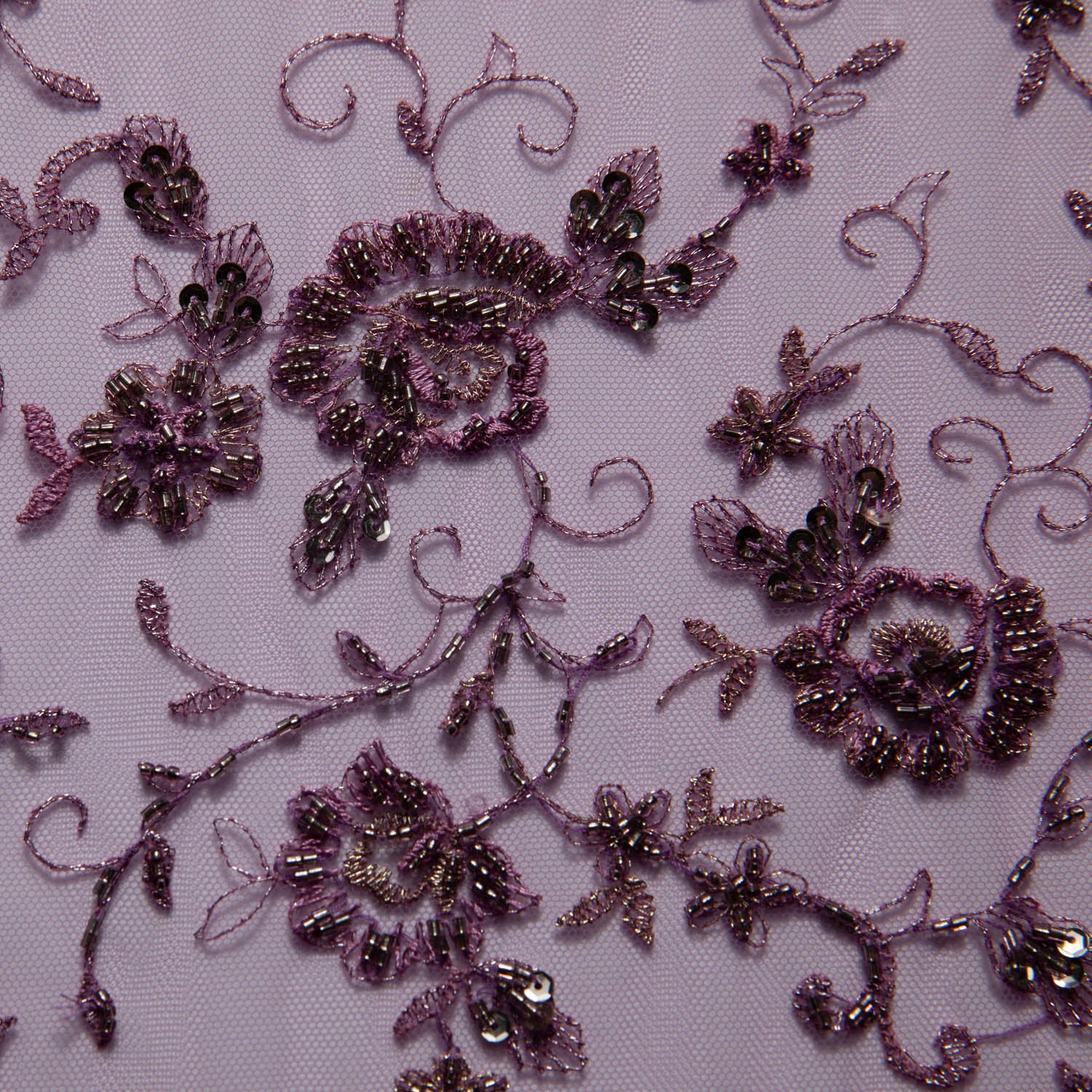 GRAPE EMBROIDERED TULLE LACE FABRIC WITH LAVISH 3D DESIGN 52" WIDE | Exquisite Fabric