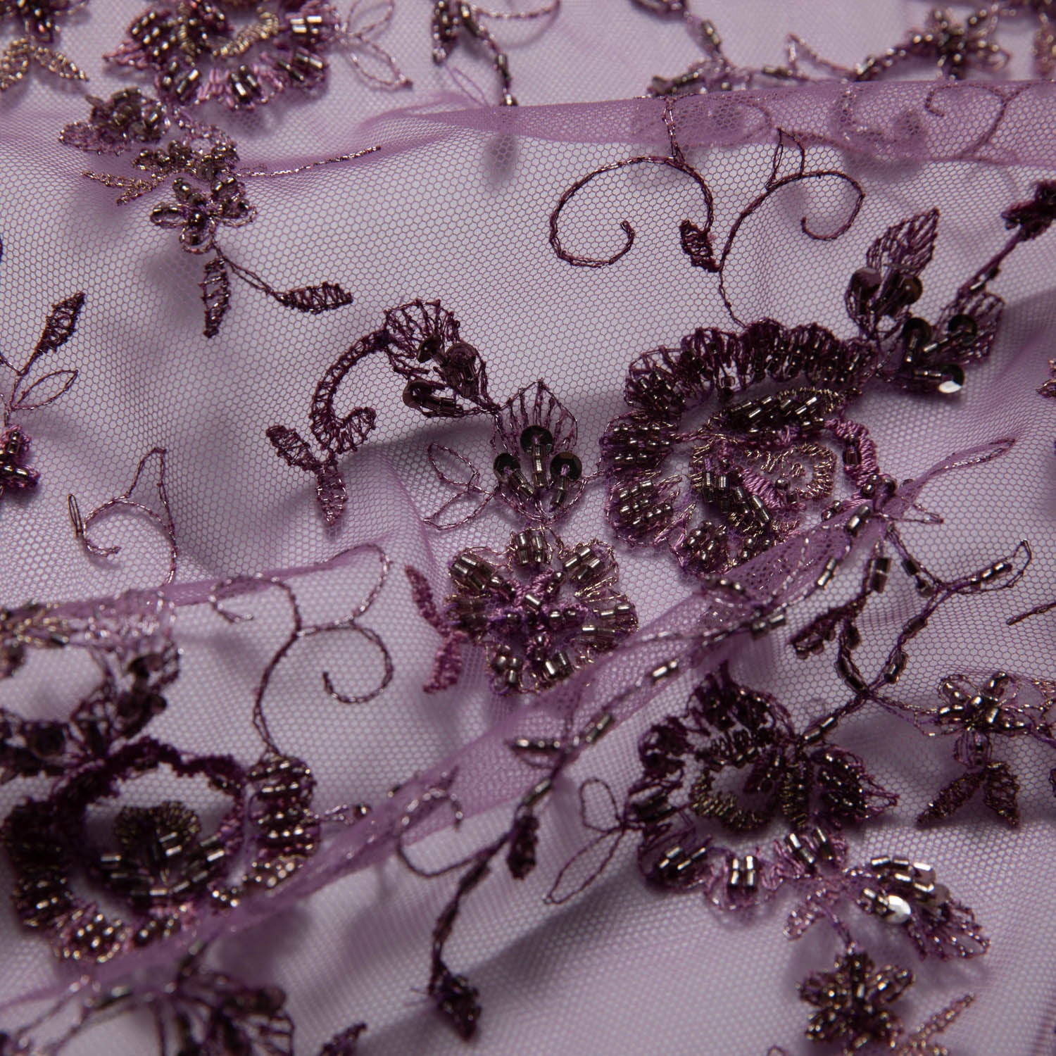 GRAPE EMBROIDERED TULLE LACE FABRIC WITH LAVISH 3D DESIGN 52" WIDE | Exquisite Fabric