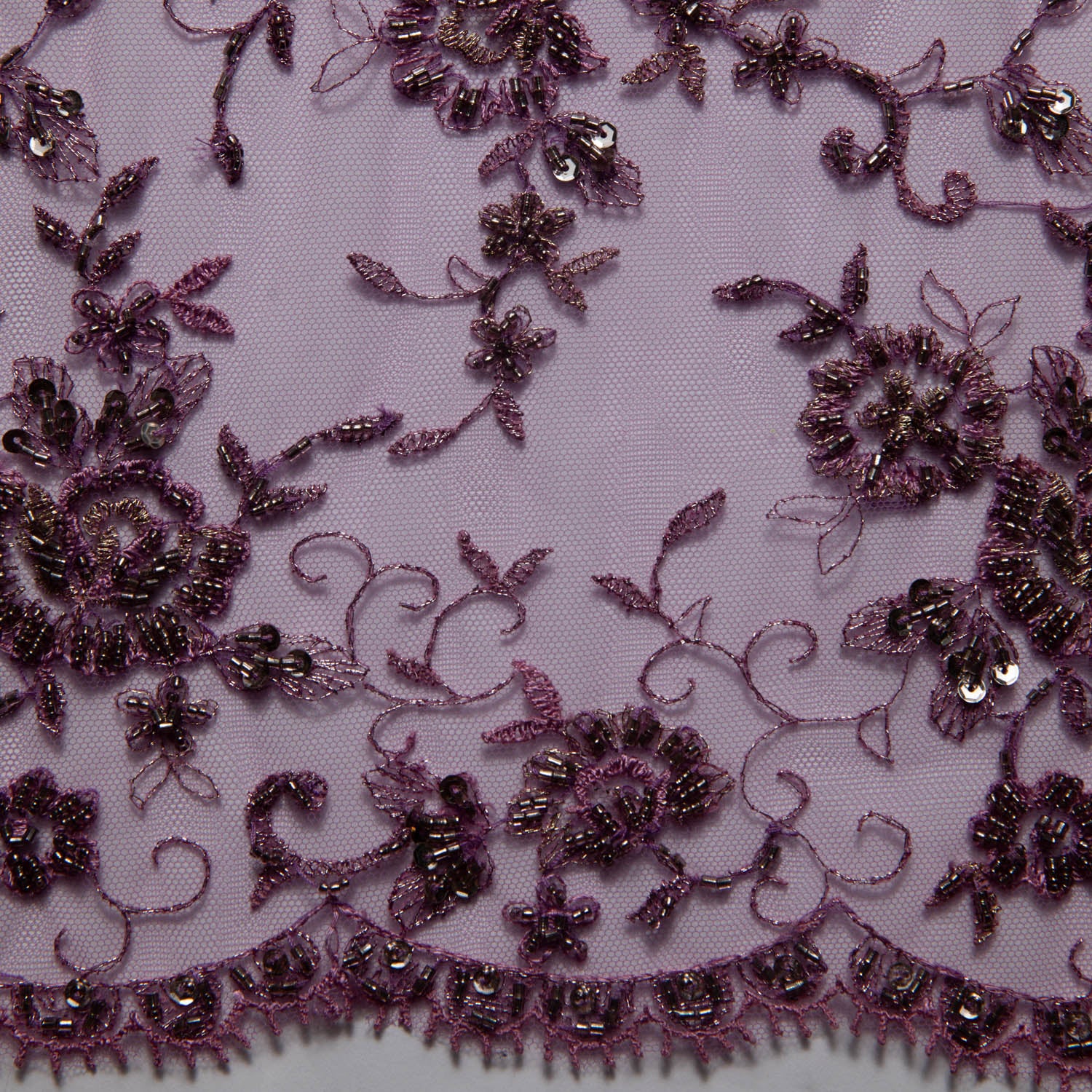 GRAPE EMBROIDERED TULLE LACE FABRIC WITH LAVISH 3D DESIGN 52" WIDE | Exquisite Fabric