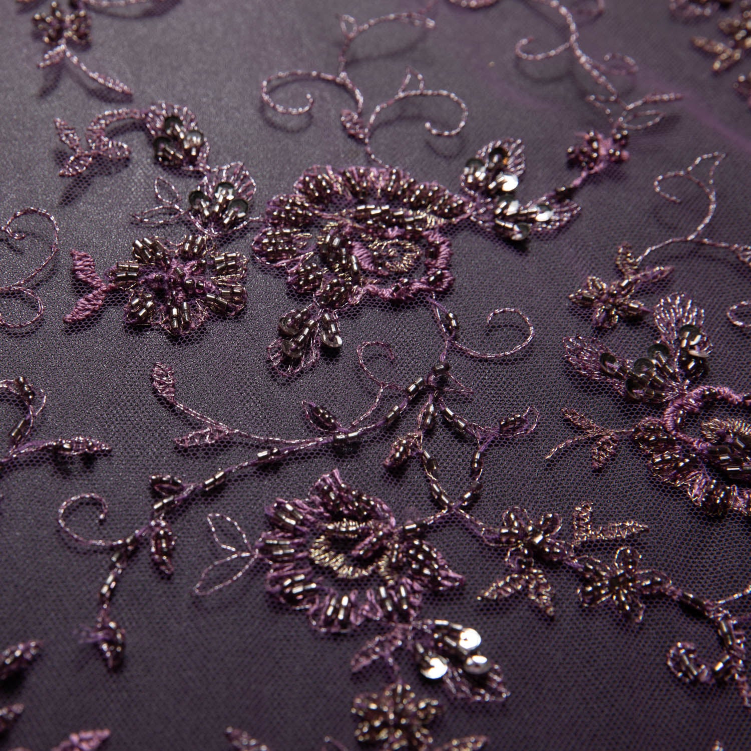 GRAPE EMBROIDERED TULLE LACE FABRIC WITH LAVISH 3D DESIGN 52" WIDE | Exquisite Fabric