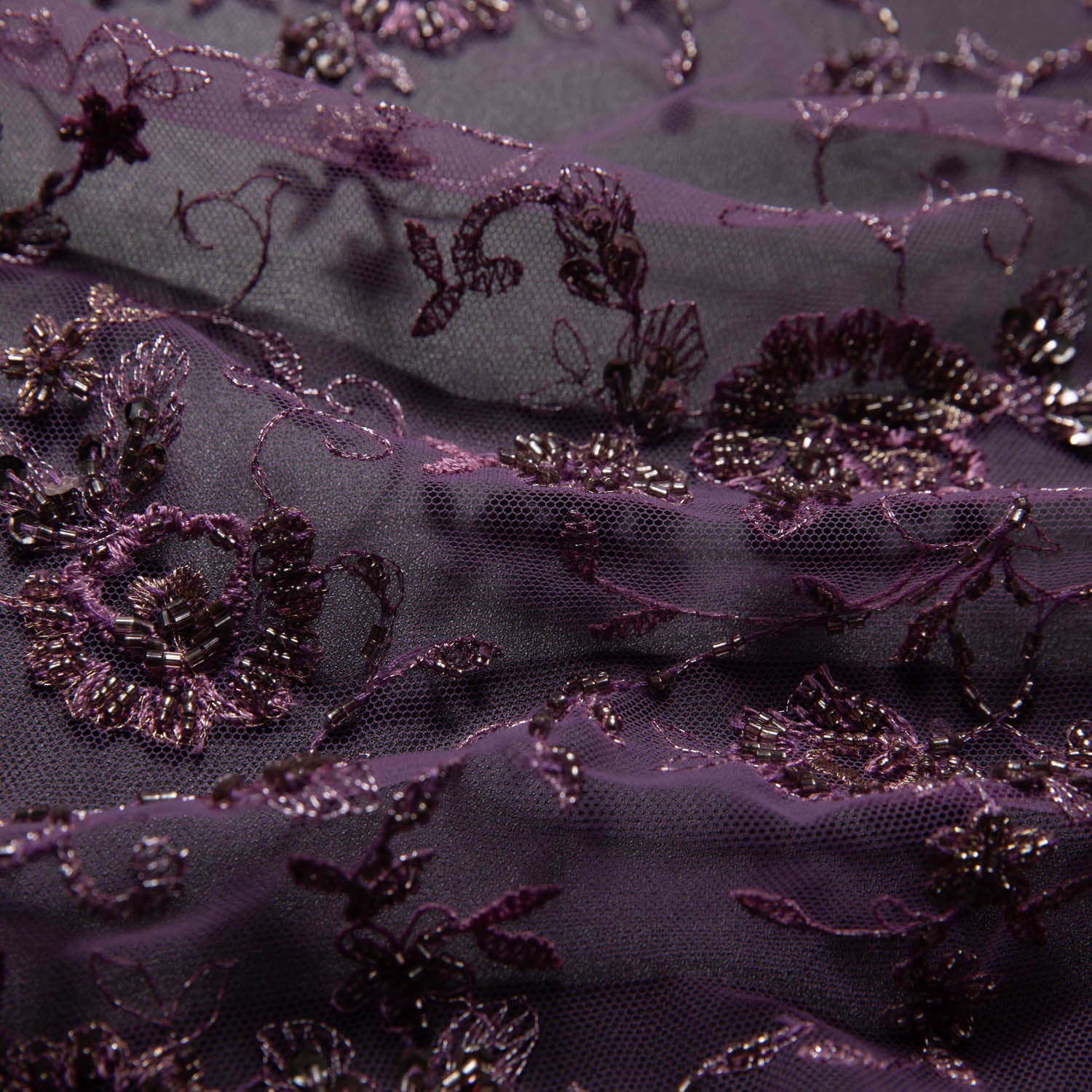 GRAPE EMBROIDERED TULLE LACE FABRIC WITH LAVISH 3D DESIGN 52" WIDE | Exquisite Fabric