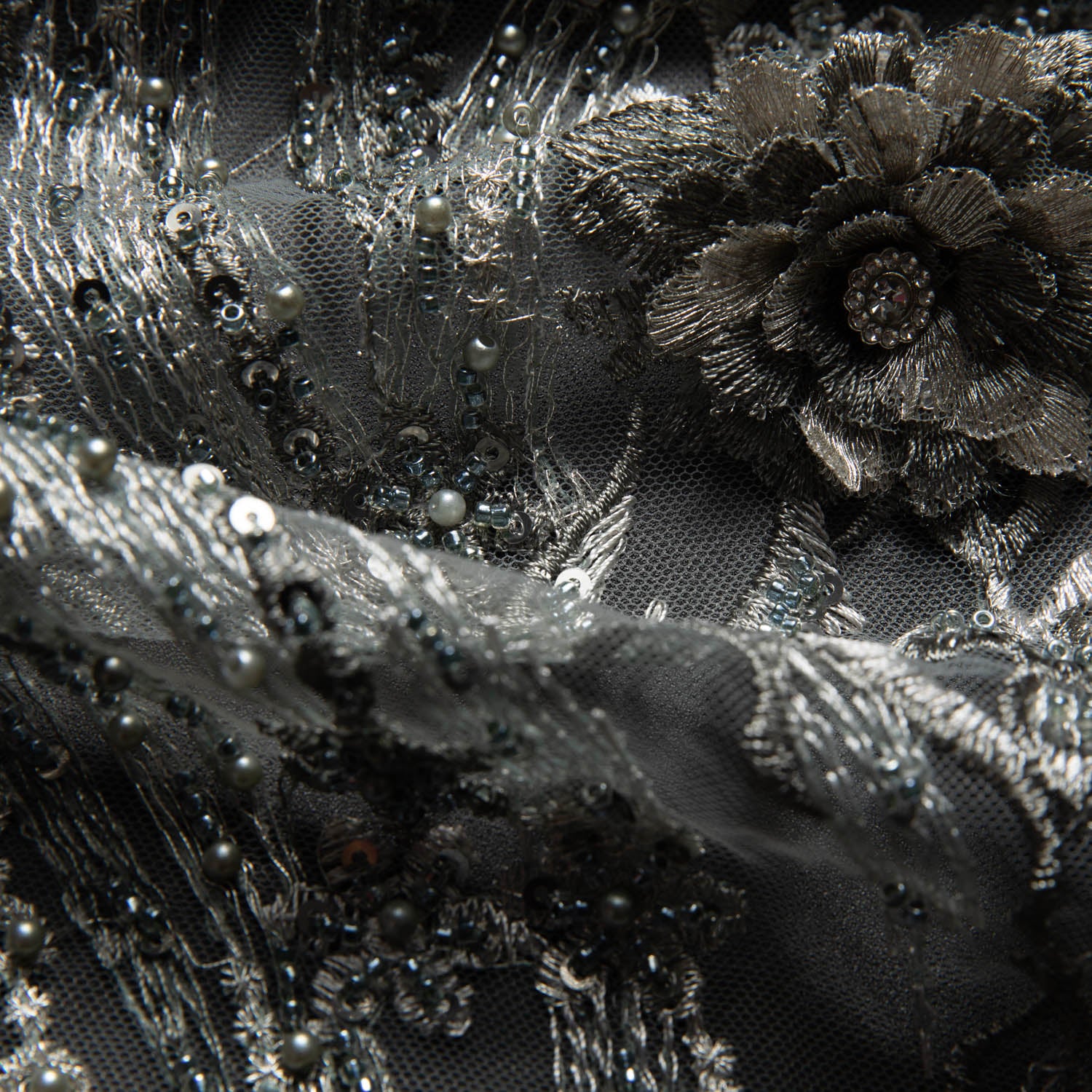 Tulle Lace Fabric Embroidered with Beautiful 3D Floral Pattern 52" Wide | Exquisite Fabric
