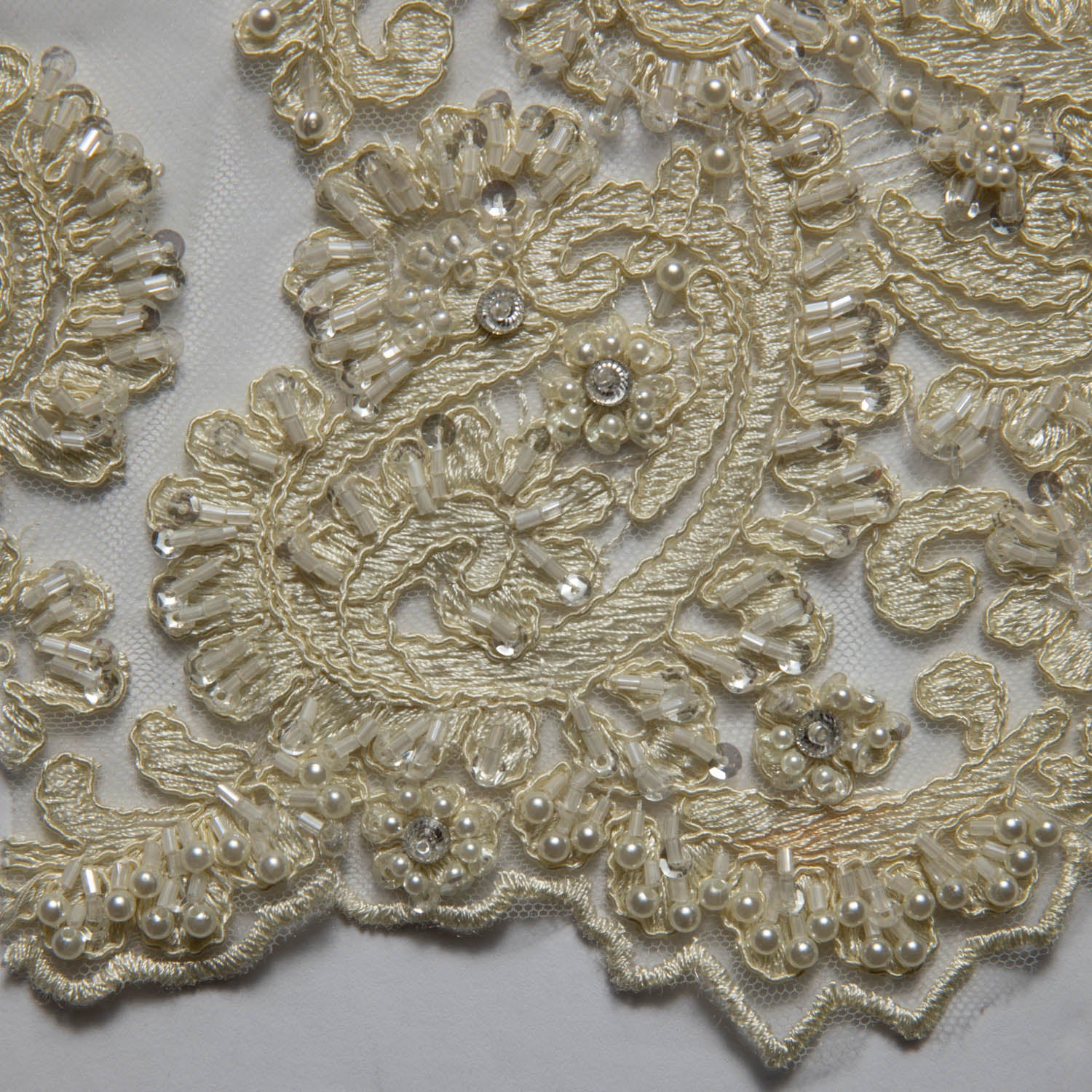 IVORY EMBROIDERED TULLE LACE FABRIC WITH RICH INTRICATE DESIGN 52" WIDE | Exquisite Fabric