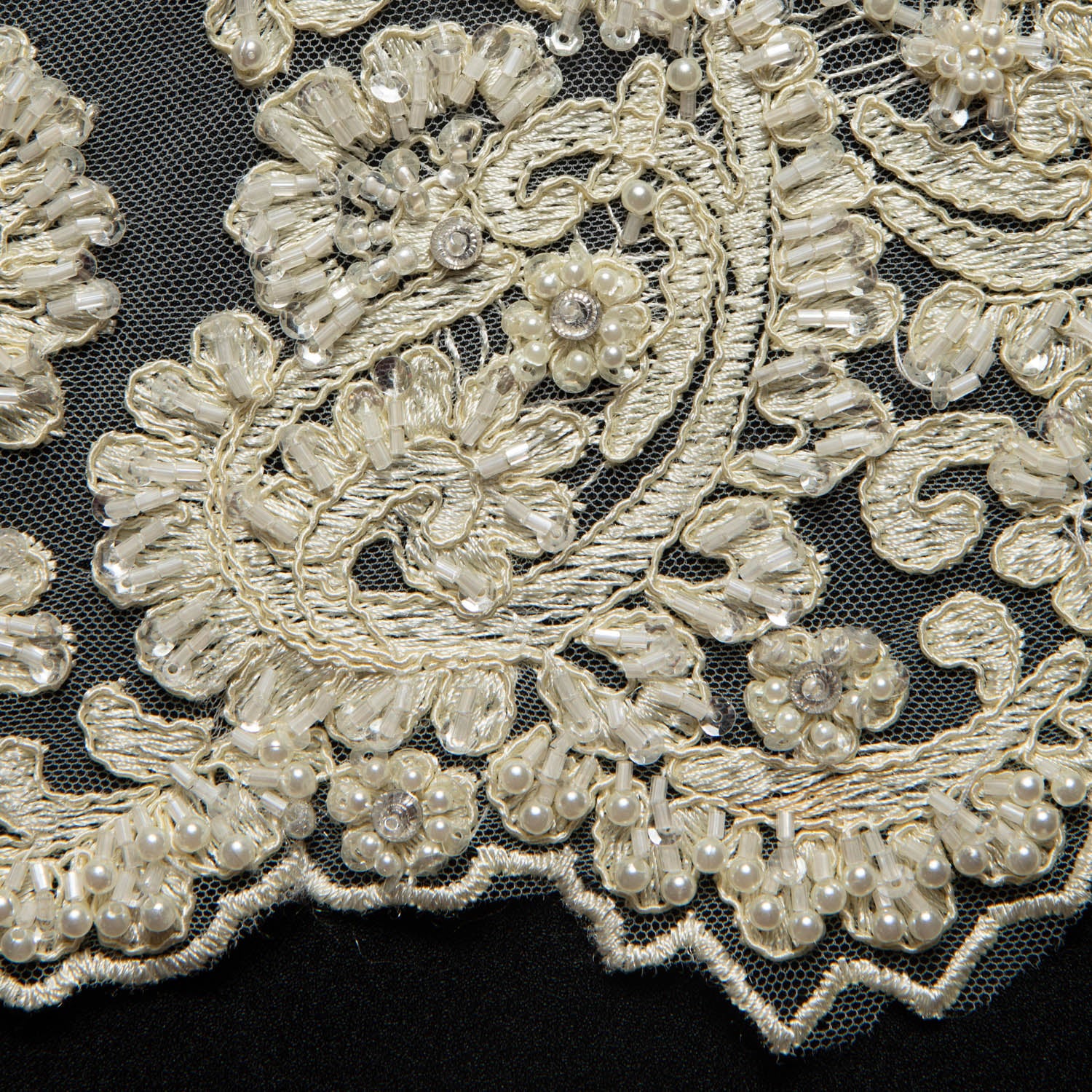 IVORY EMBROIDERED TULLE LACE FABRIC WITH RICH INTRICATE DESIGN 52" WIDE | Exquisite Fabric