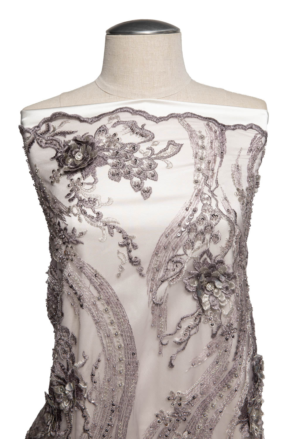 Tulle Lace Fabric Embroidered with Beautiful 3D Floral Pattern 52" Wide | Exquisite Fabric