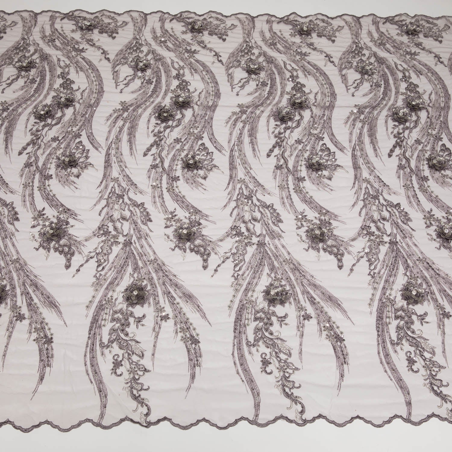 Tulle Lace Fabric Embroidered with Beautiful 3D Floral Pattern 52" Wide | Exquisite Fabric