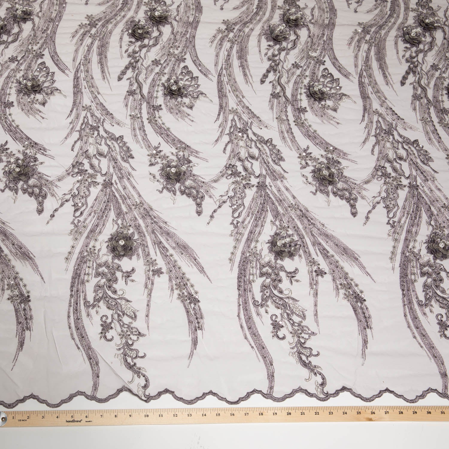 Tulle Lace Fabric Embroidered with Beautiful 3D Floral Pattern 52" Wide | Exquisite Fabric