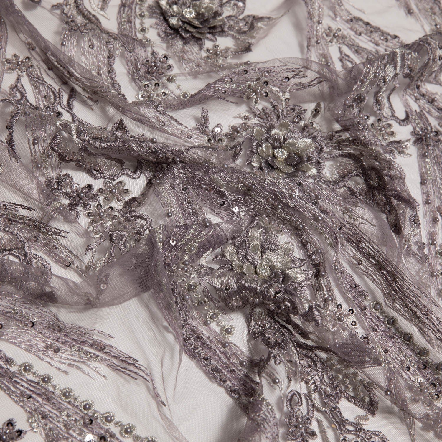 Tulle Lace Fabric Embroidered with Beautiful 3D Floral Pattern 52" Wide | Exquisite Fabric
