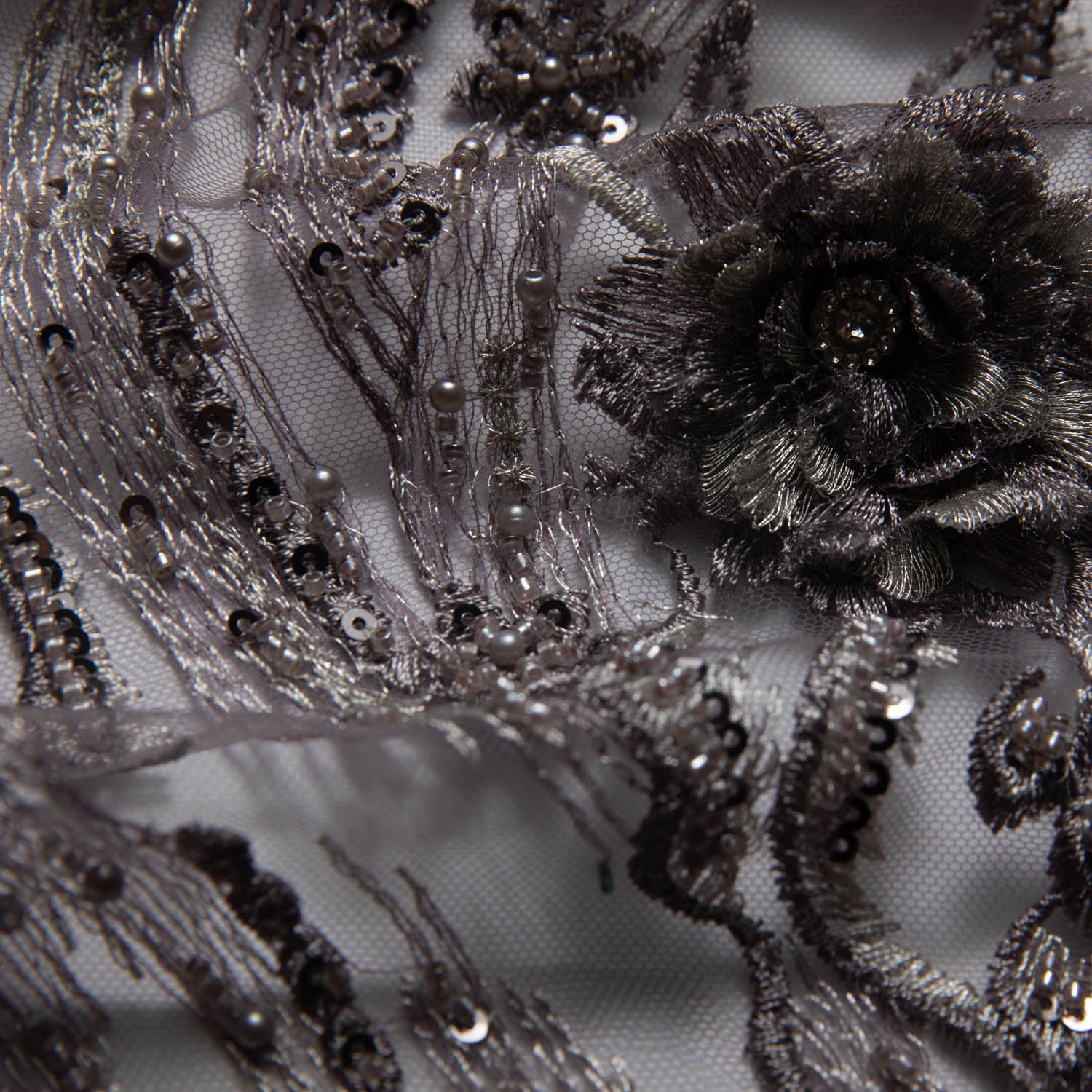 Tulle Lace Fabric Embroidered with Beautiful 3D Floral Pattern 52" Wide | Exquisite Fabric