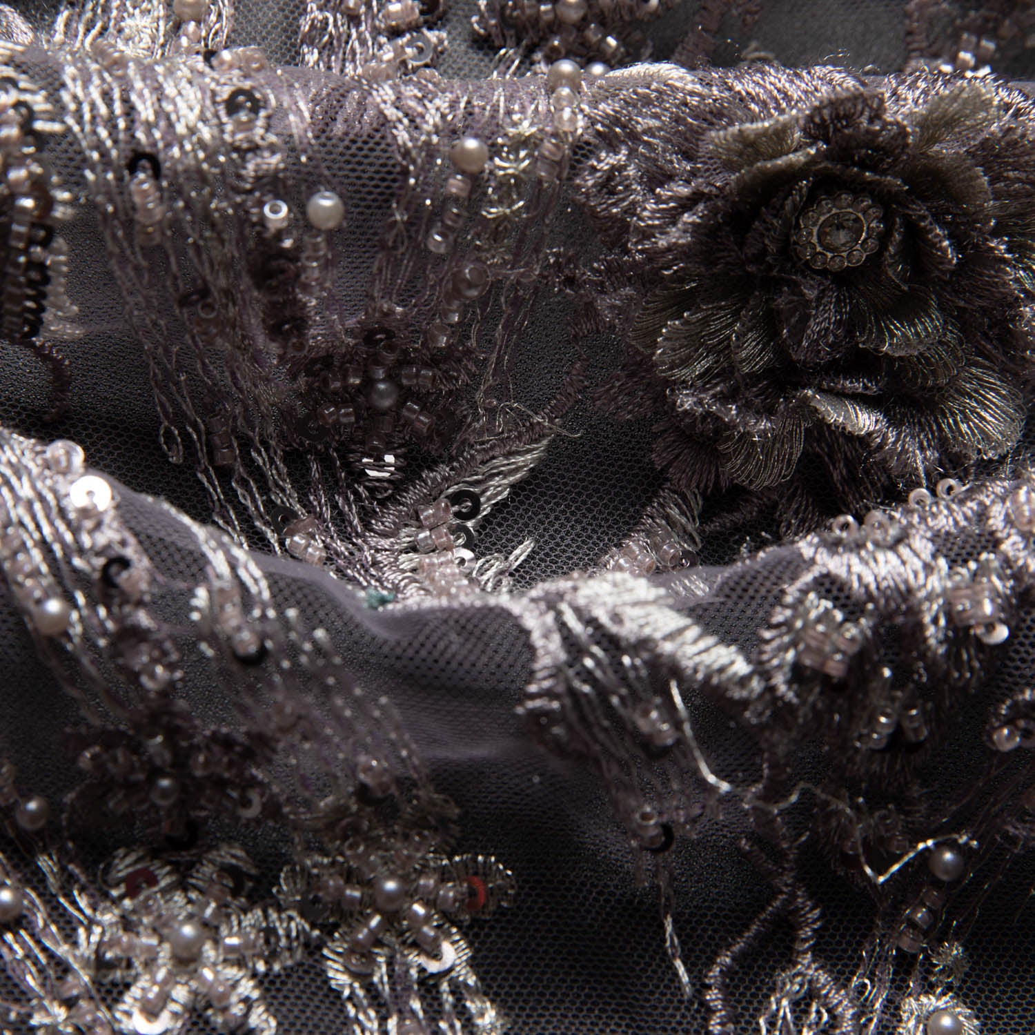 Tulle Lace Fabric Embroidered with Beautiful 3D Floral Pattern 52" Wide | Exquisite Fabric
