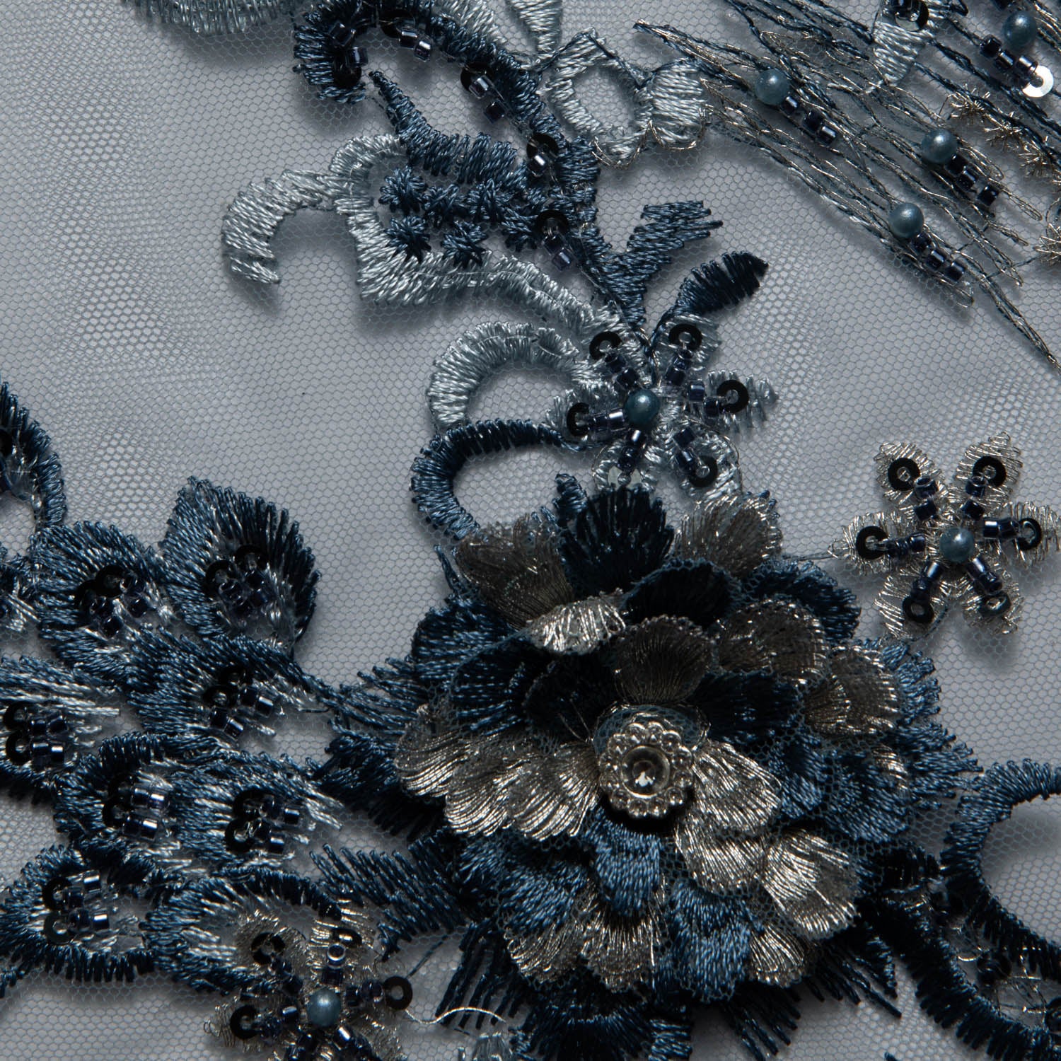 Tulle Lace Fabric Embroidered with Beautiful 3D Floral Pattern 52" Wide | Exquisite Fabric