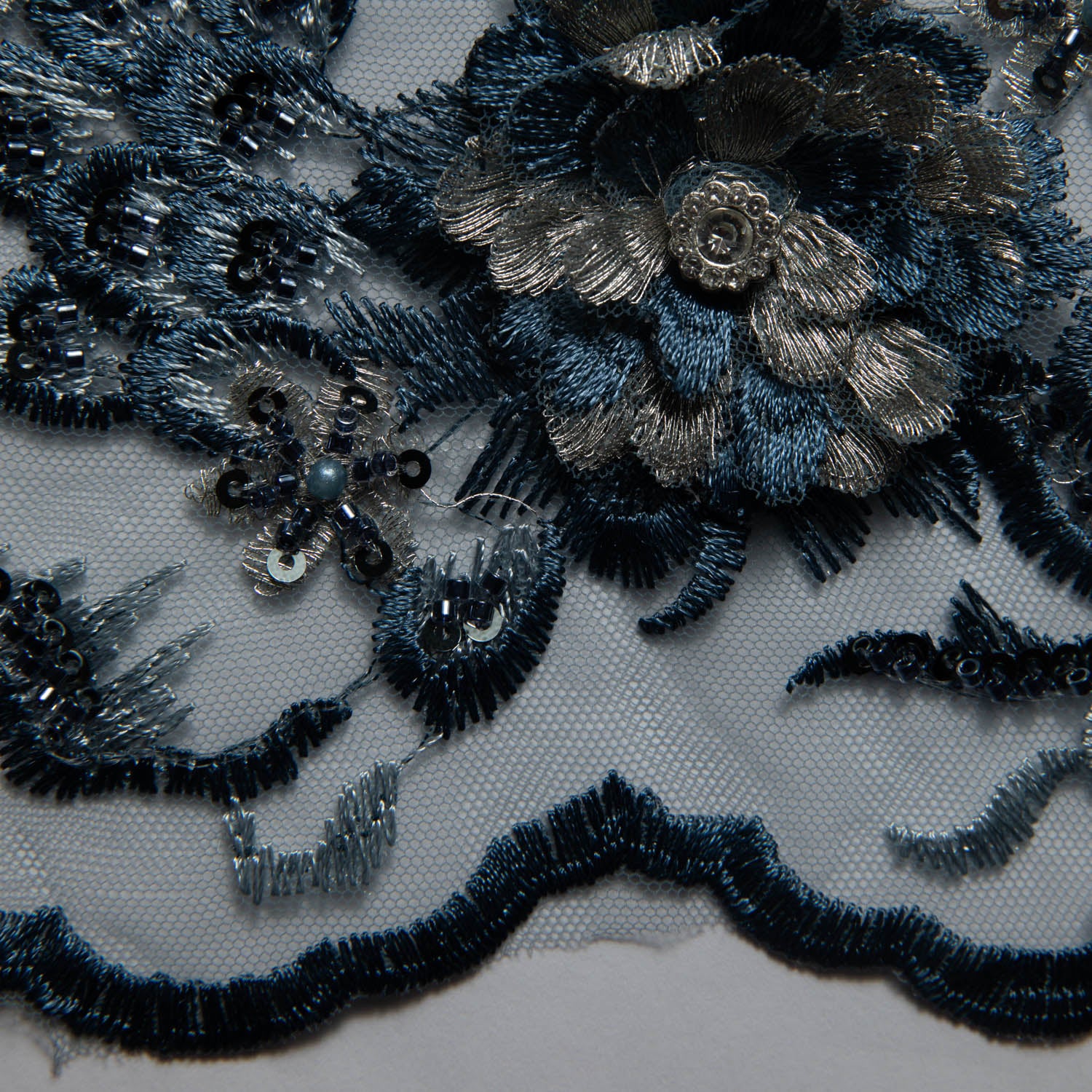 Tulle Lace Fabric Embroidered with Beautiful 3D Floral Pattern 52" Wide | Exquisite Fabric