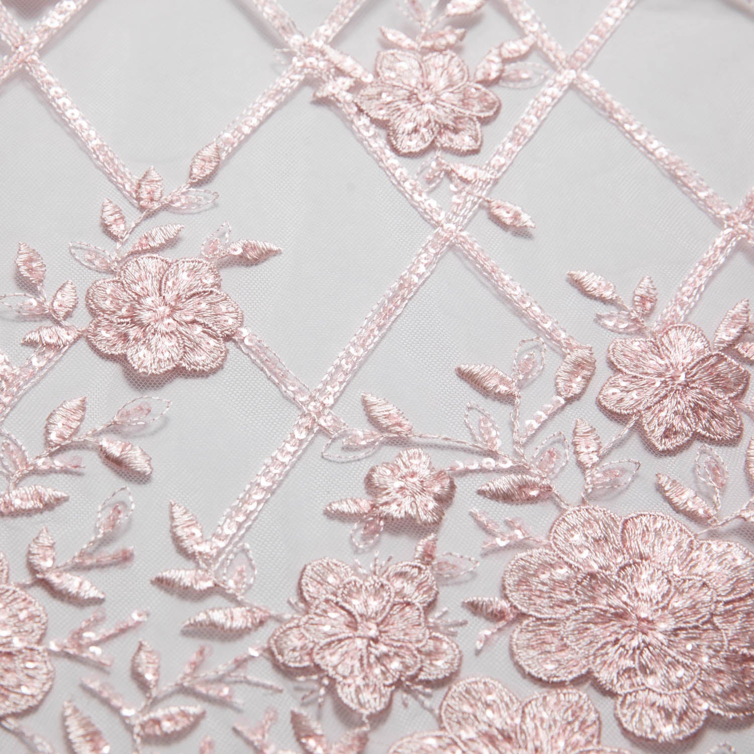 Tulle Lace Fabric Embroidered with Sequins and Floral Design 52" Wide | Exquisite Fabric