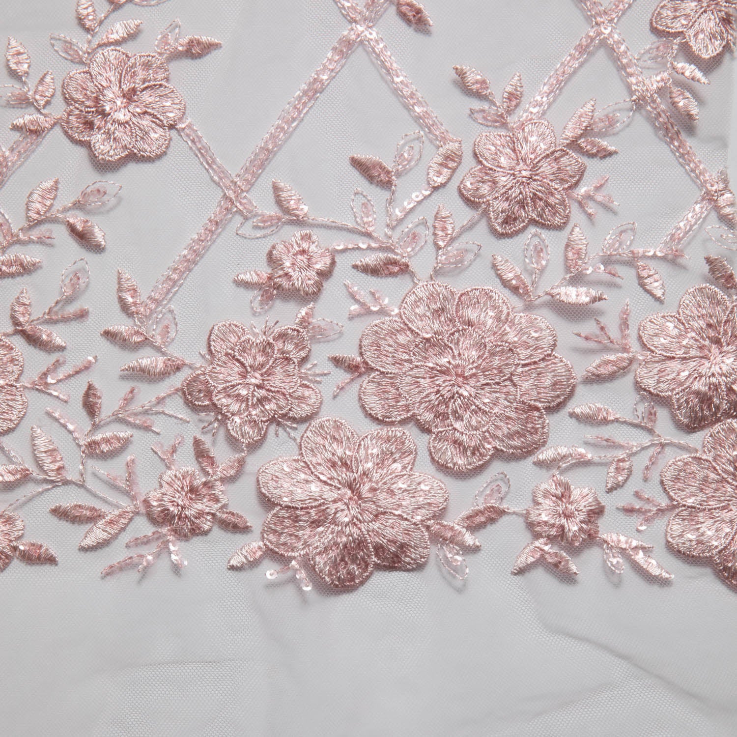 Tulle Lace Fabric Embroidered with Sequins and Floral Design 52" Wide | Exquisite Fabric
