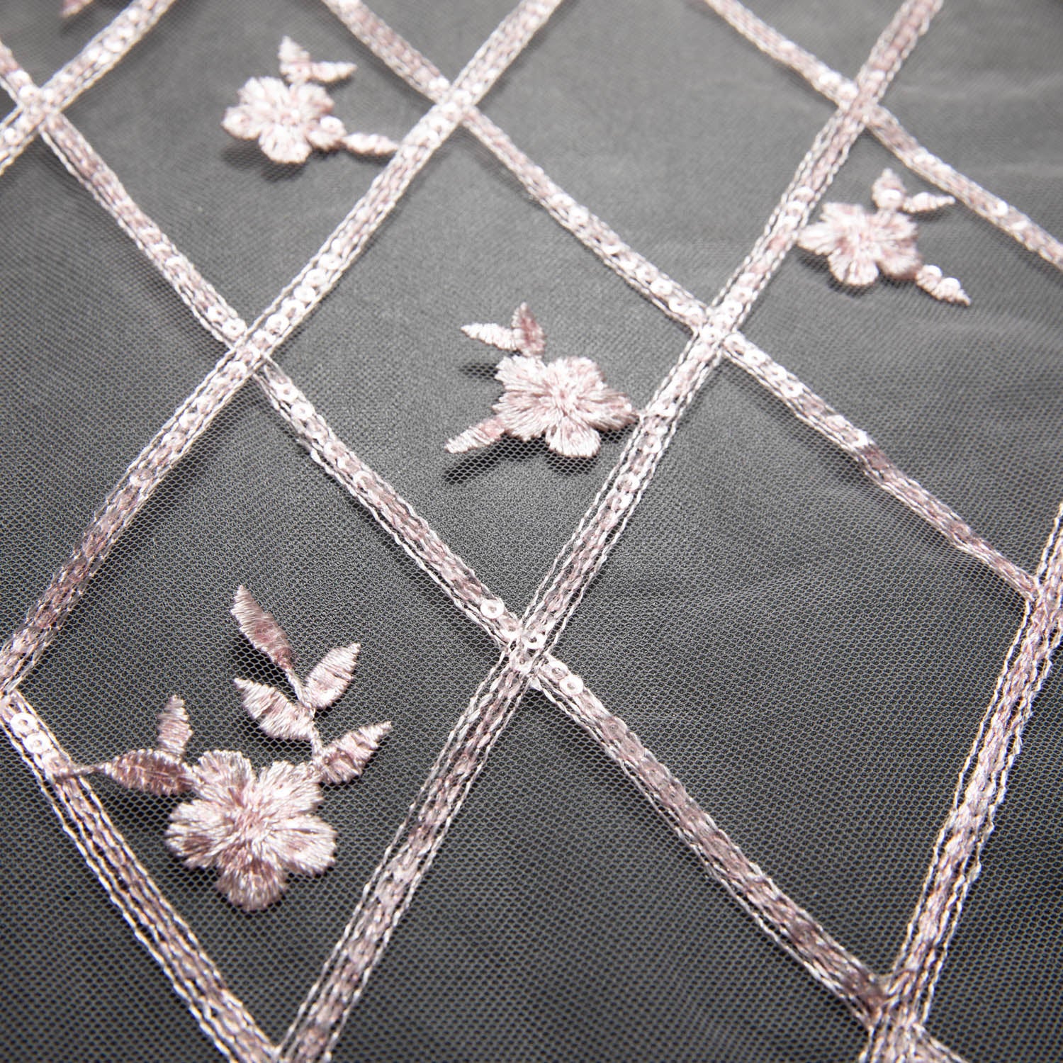 Tulle Lace Fabric Embroidered with Sequins and Floral Design 52" Wide | Exquisite Fabric