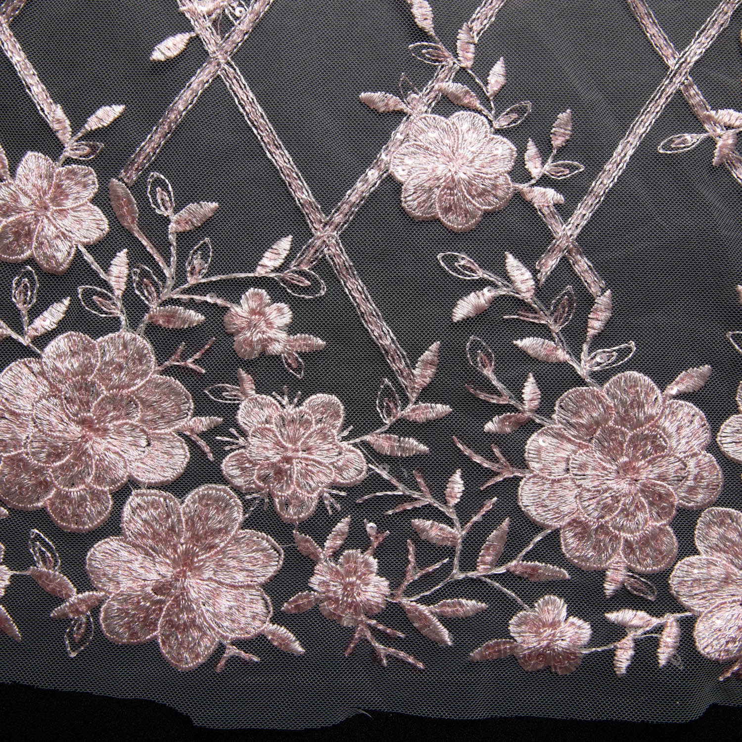 Tulle Lace Fabric Embroidered with Sequins and Floral Design 52" Wide | Exquisite Fabric
