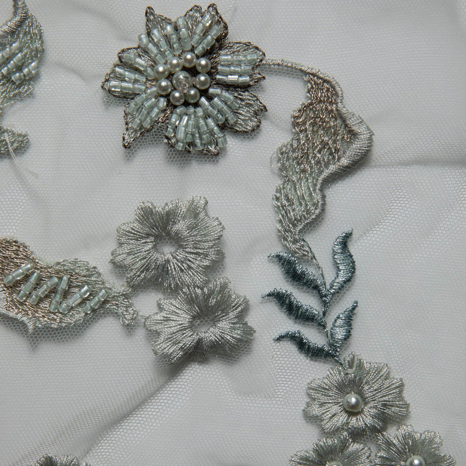 Tulle Lace Fabric Embroidered with Applique and Amazing 3D Floral Design 52" Wide | Exquisite Fabric