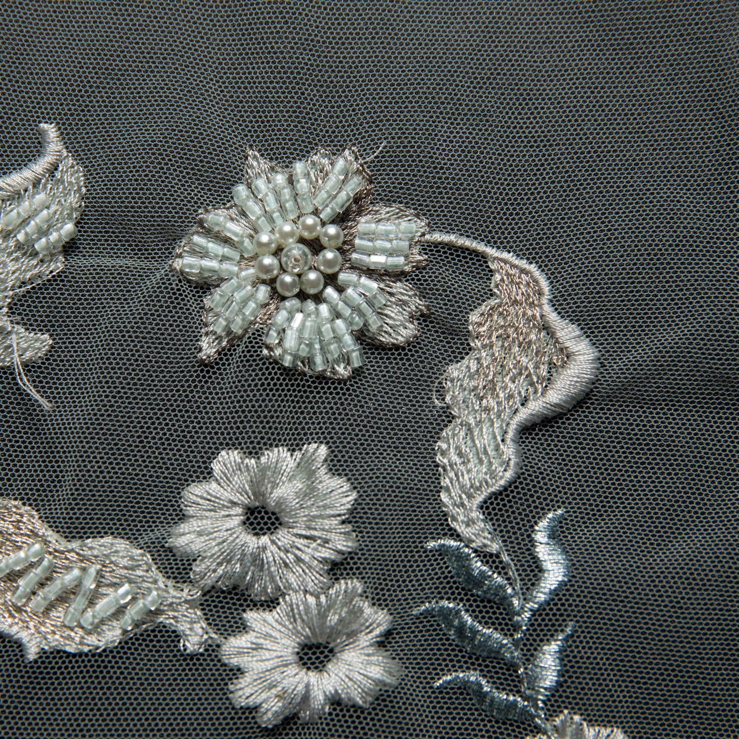 Tulle Lace Fabric Embroidered with Applique and Amazing 3D Floral Design 52" Wide | Exquisite Fabric