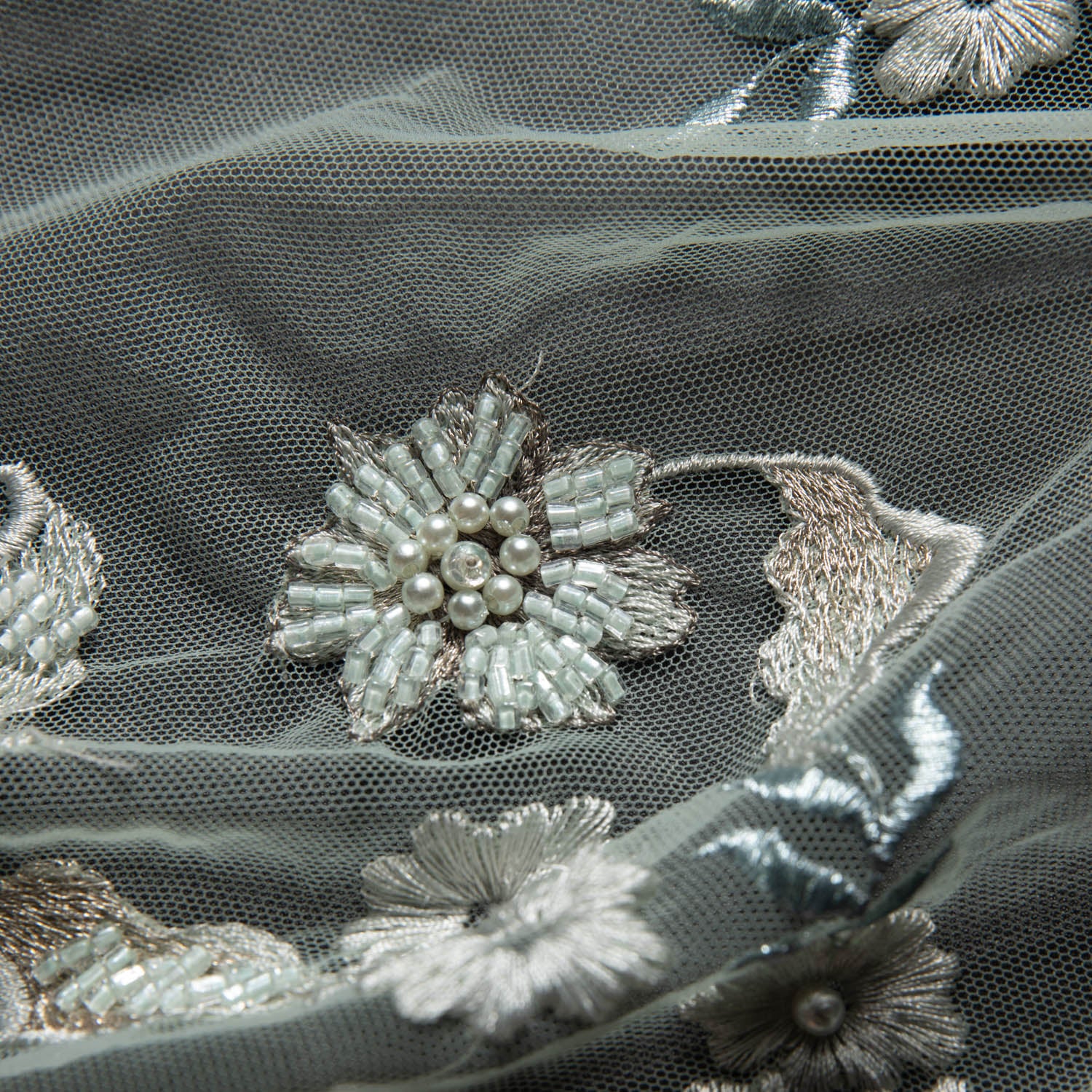 Tulle Lace Fabric Embroidered with Applique and Amazing 3D Floral Design 52" Wide | Exquisite Fabric
