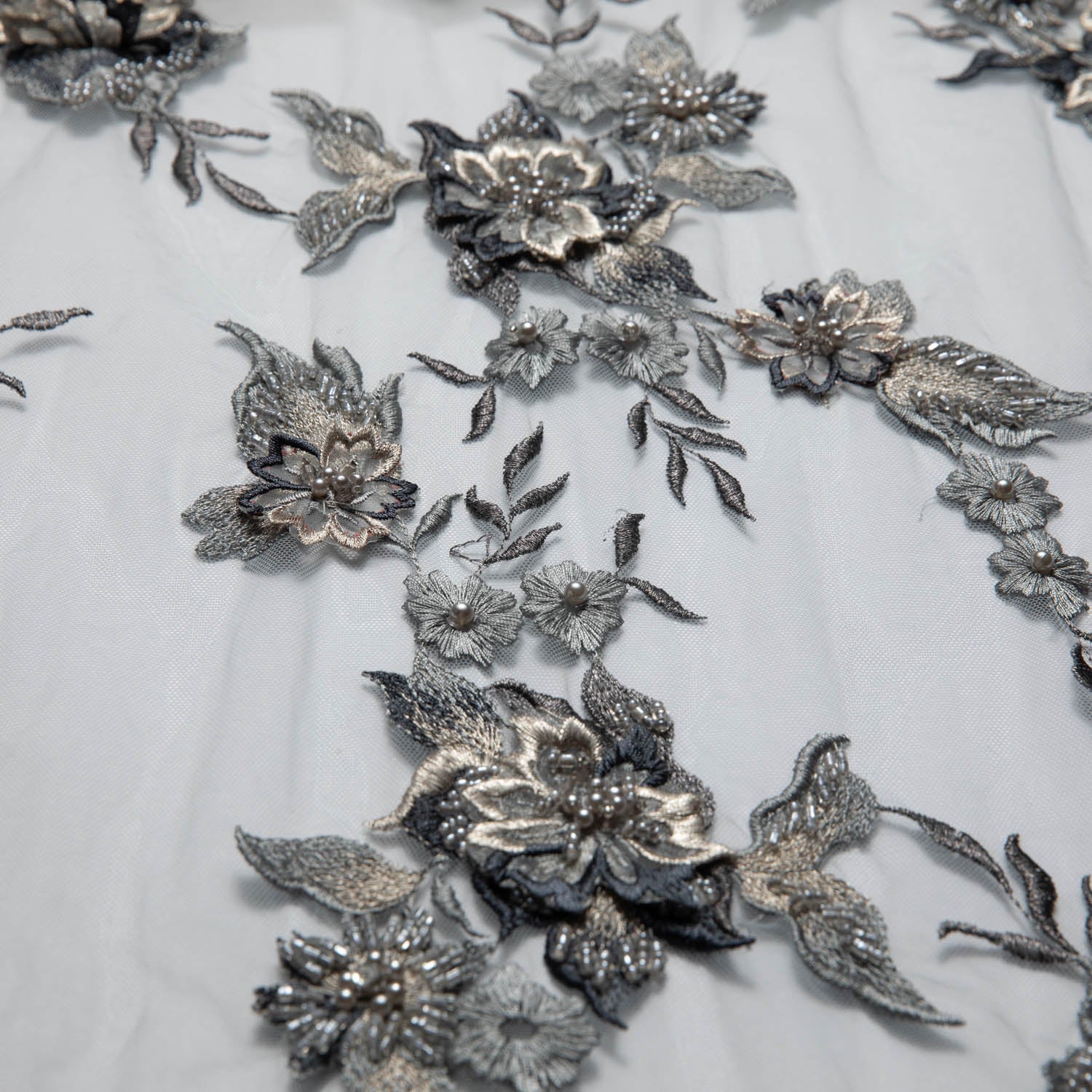 Tulle Lace Fabric Embroidered with Applique and Amazing 3D Floral Design 52" Wide | Exquisite Fabric