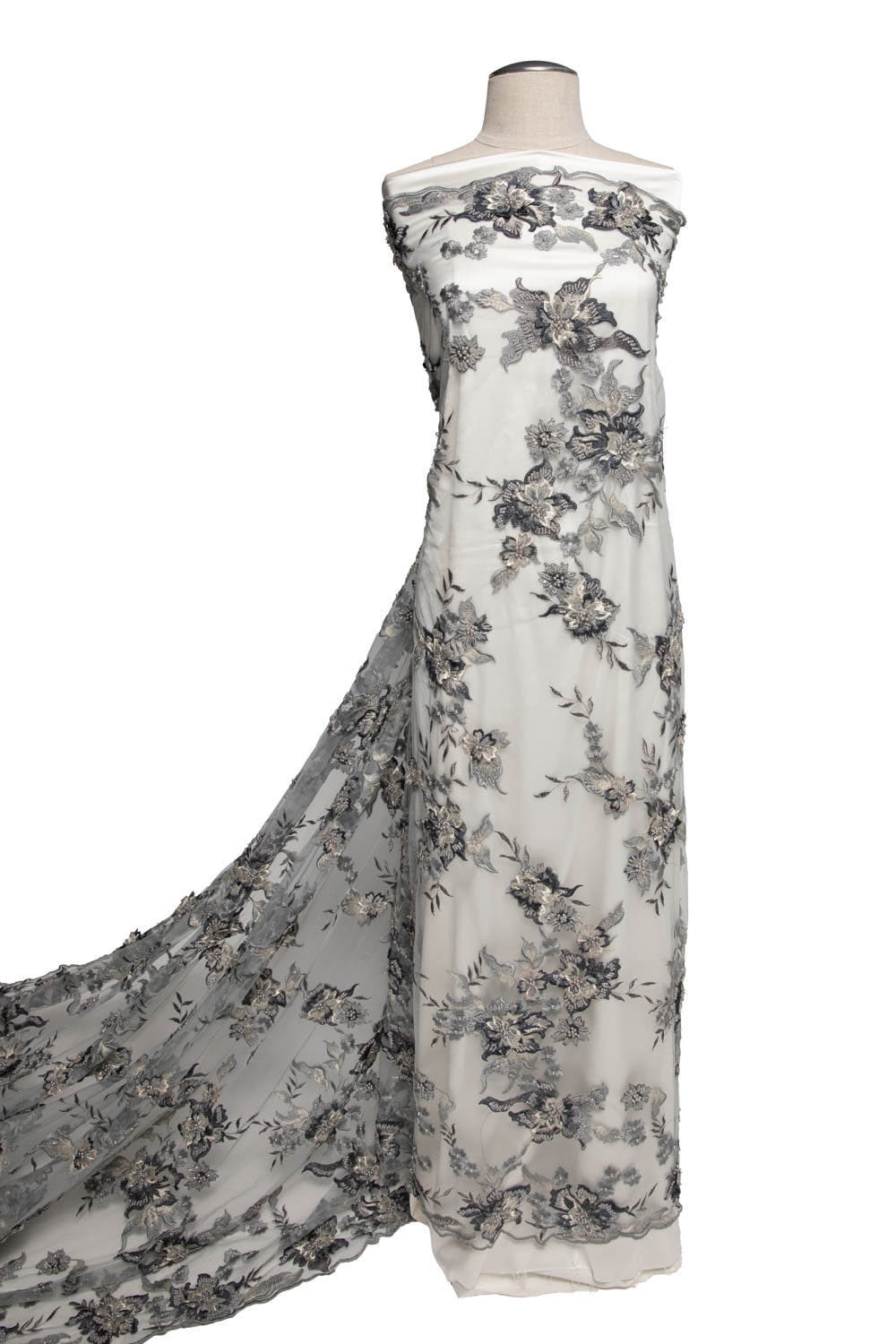 Tulle Lace Fabric Embroidered with Applique and Amazing 3D Floral Design 52" Wide | Exquisite Fabric