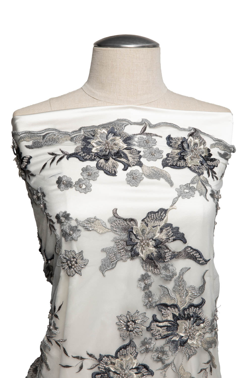 Tulle Lace Fabric Embroidered with Applique and Amazing 3D Floral Design 52" Wide | Exquisite Fabric
