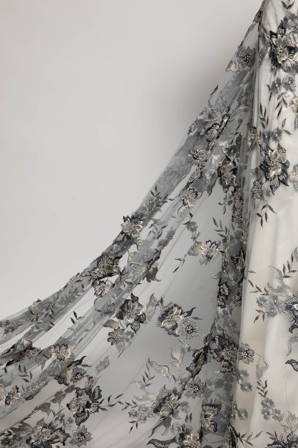 Tulle Lace Fabric Embroidered with Applique and Amazing 3D Floral Design 52" Wide | Exquisite Fabric