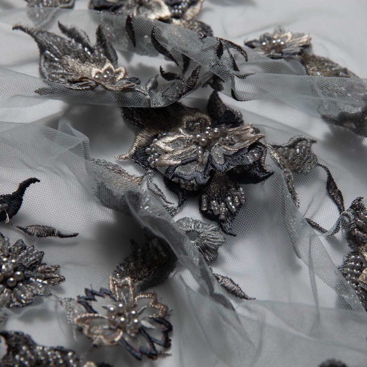 Tulle Lace Fabric Embroidered with Applique and Amazing 3D Floral Design 52" Wide | Exquisite Fabric