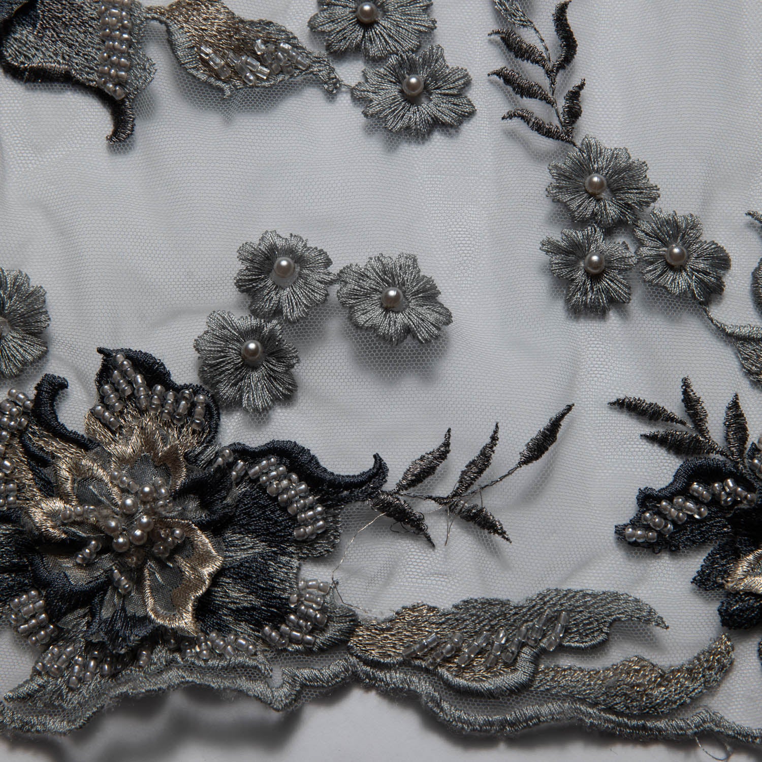 Tulle Lace Fabric Embroidered with Applique and Amazing 3D Floral Design 52" Wide | Exquisite Fabric
