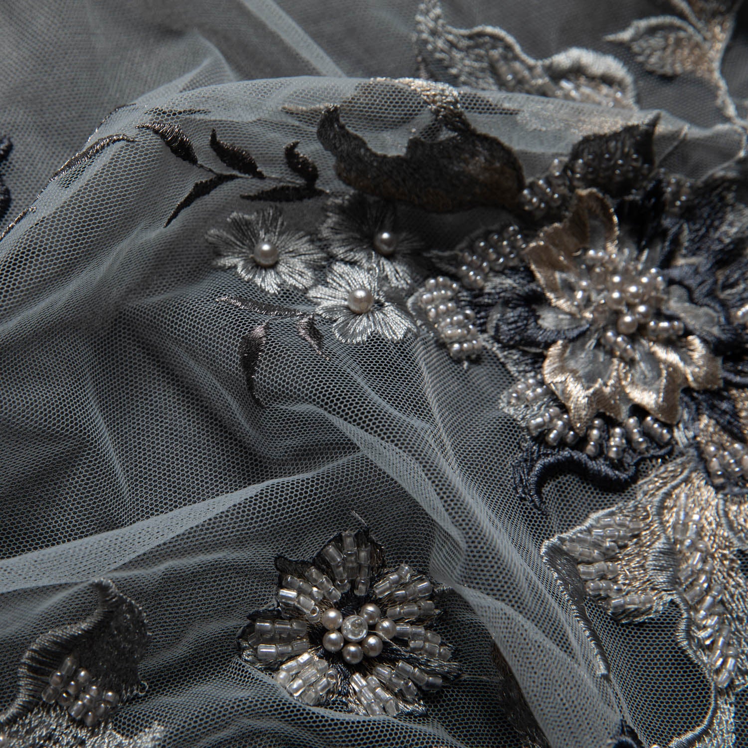 Tulle Lace Fabric Embroidered with Applique and Amazing 3D Floral Design 52" Wide | Exquisite Fabric