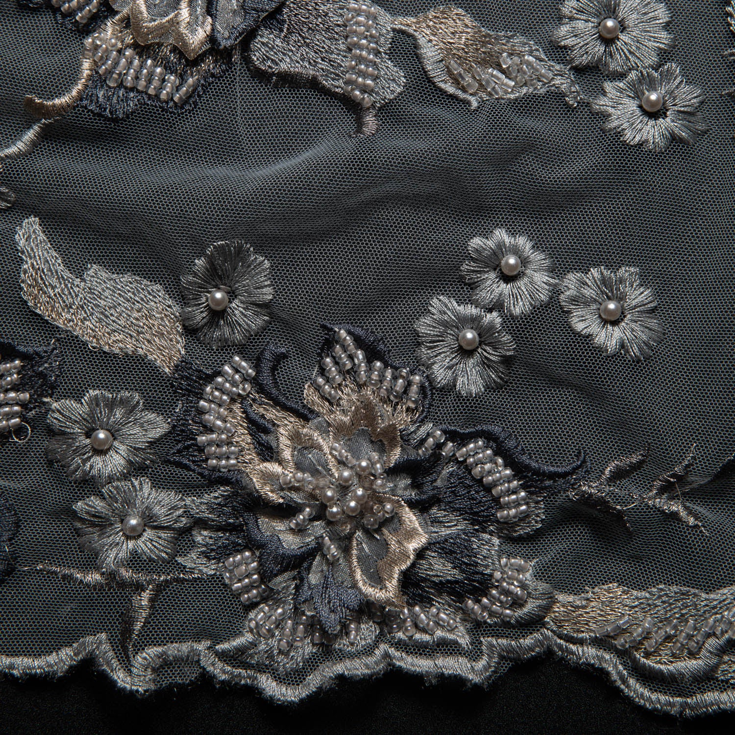 Tulle Lace Fabric Embroidered with Applique and Amazing 3D Floral Design 52" Wide | Exquisite Fabric