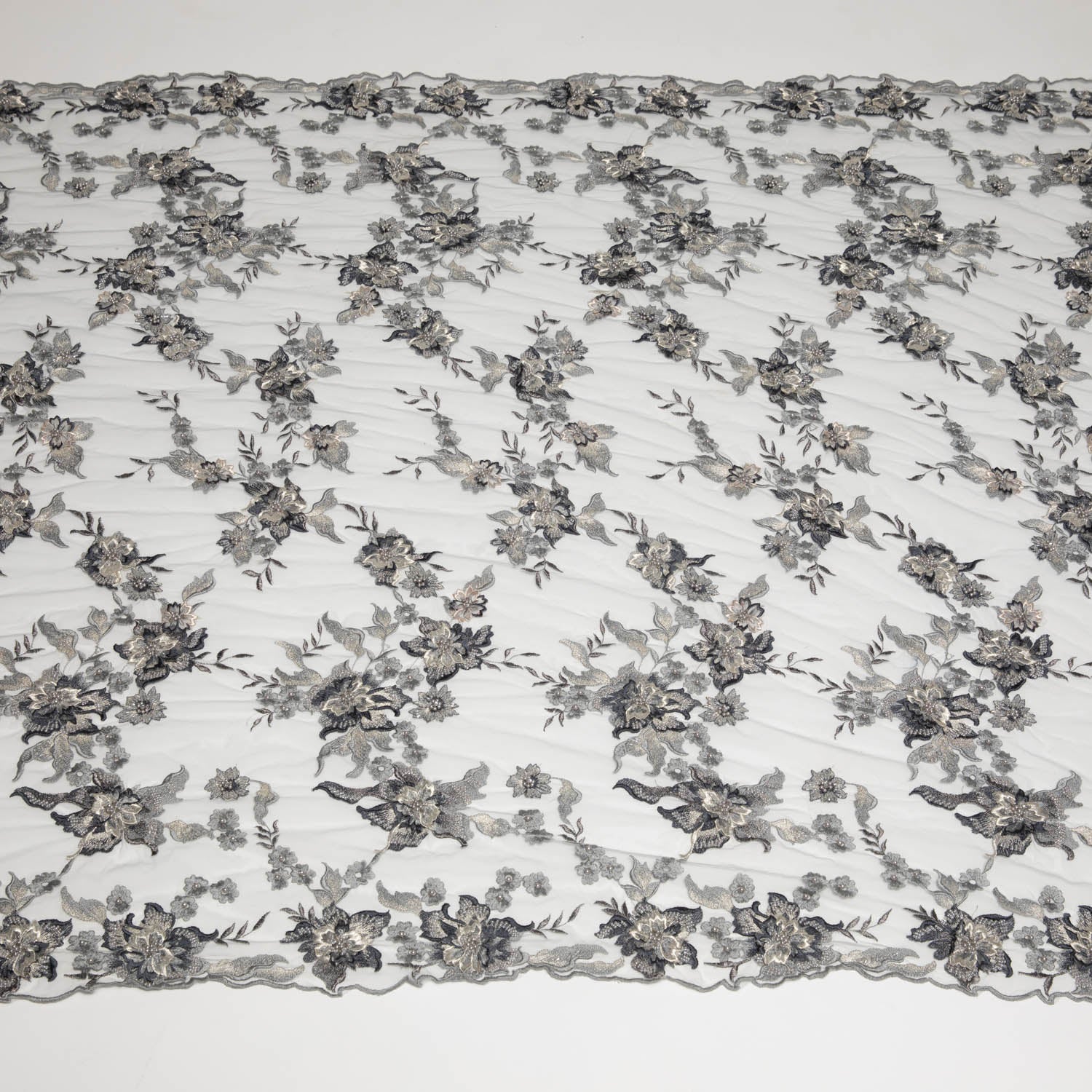 Tulle Lace Fabric Embroidered with Applique and Amazing 3D Floral Design 52" Wide | Exquisite Fabric