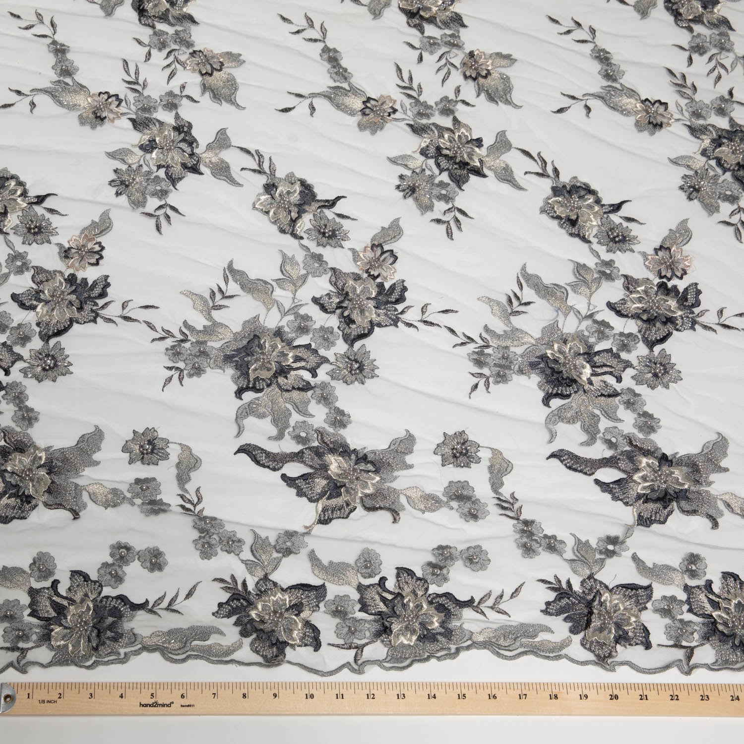 Tulle Lace Fabric Embroidered with Applique and Amazing 3D Floral Design 52" Wide | Exquisite Fabric