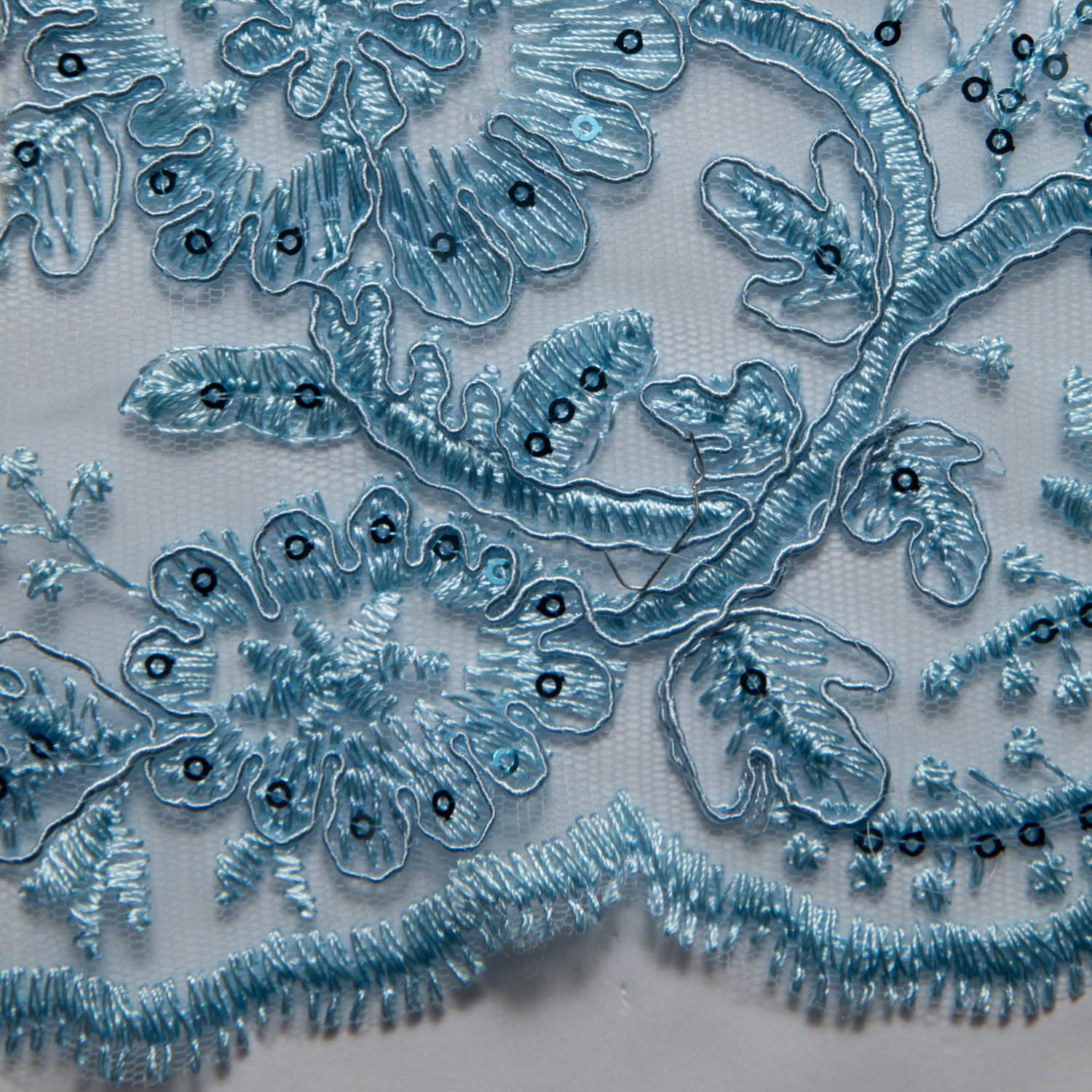 Tulle Lace Fabric Embroidered with Cord, Sequins and Floral Design 52" Wide | Exquisite Fabric