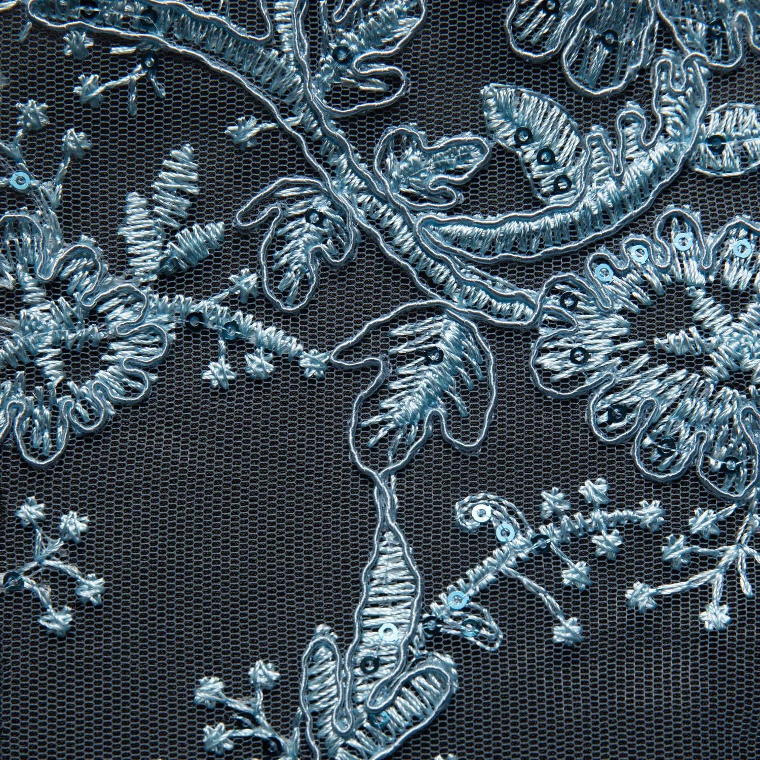 Tulle Lace Fabric Embroidered with Cord, Sequins and Floral Design 52" Wide | Exquisite Fabric