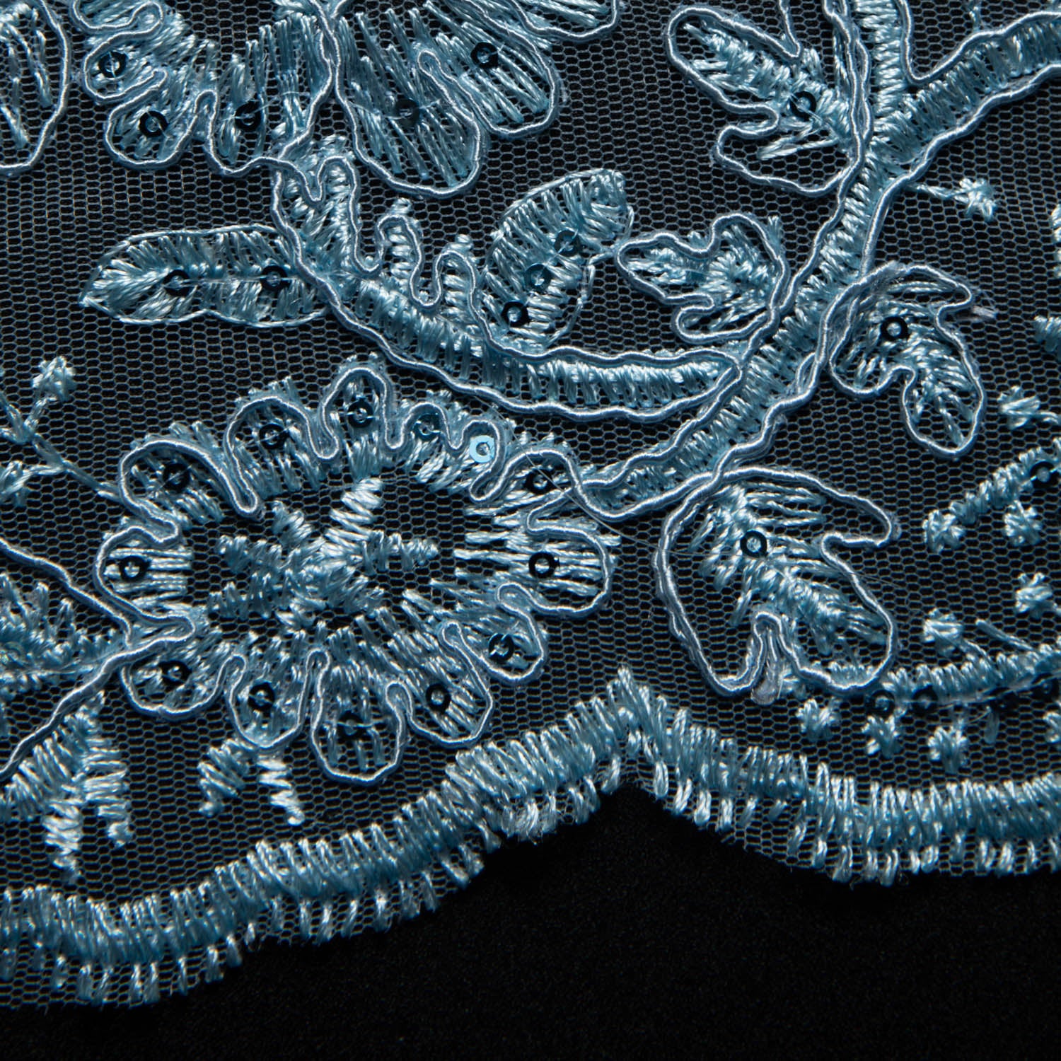 Tulle Lace Fabric Embroidered with Cord, Sequins and Floral Design 52" Wide | Exquisite Fabric
