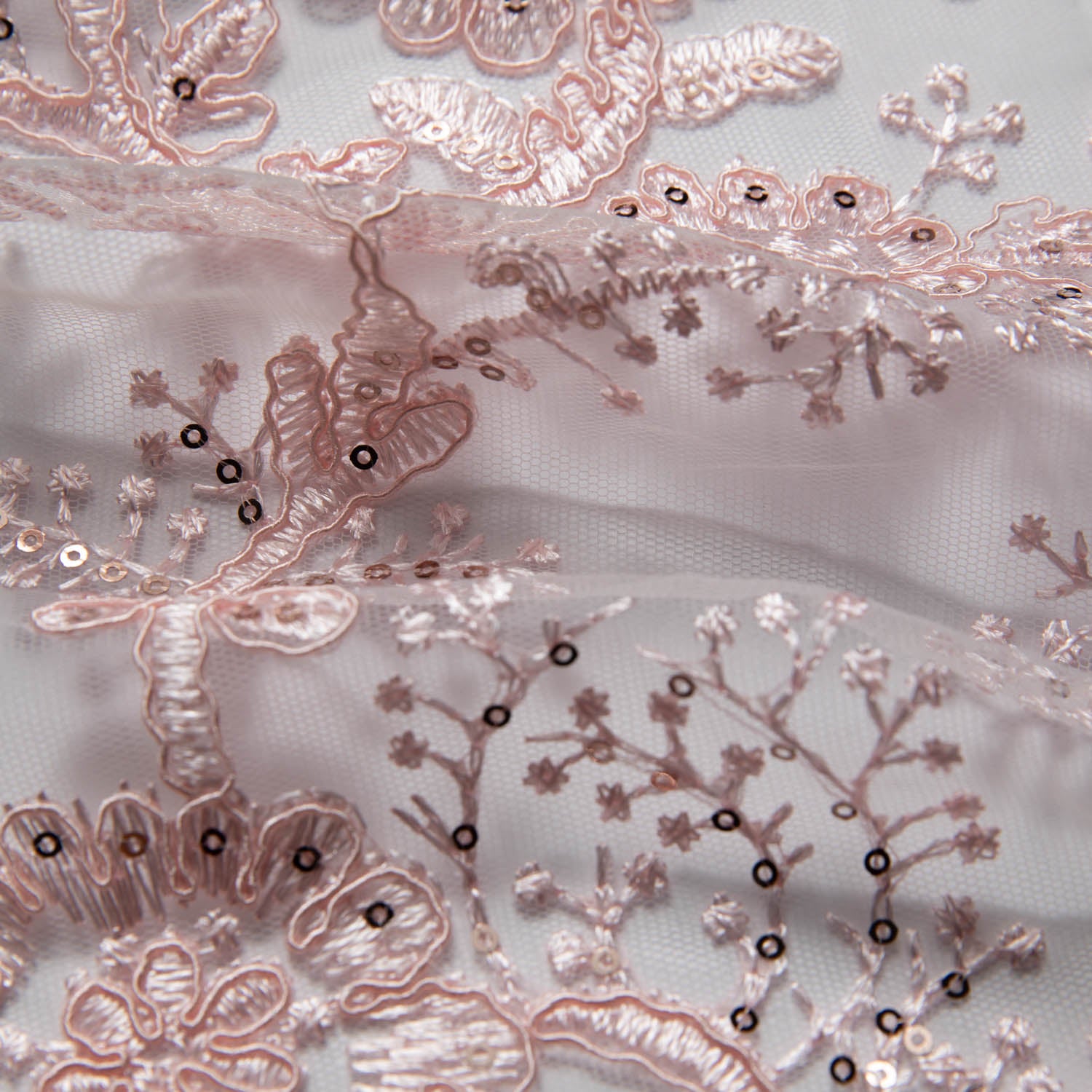 Tulle Lace Fabric Embroidered with Cord, Sequins and Floral Design 52" Wide | Exquisite Fabric