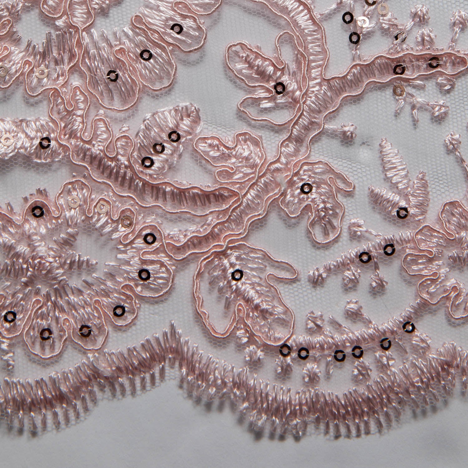 Tulle Lace Fabric Embroidered with Cord, Sequins and Floral Design 52" Wide | Exquisite Fabric