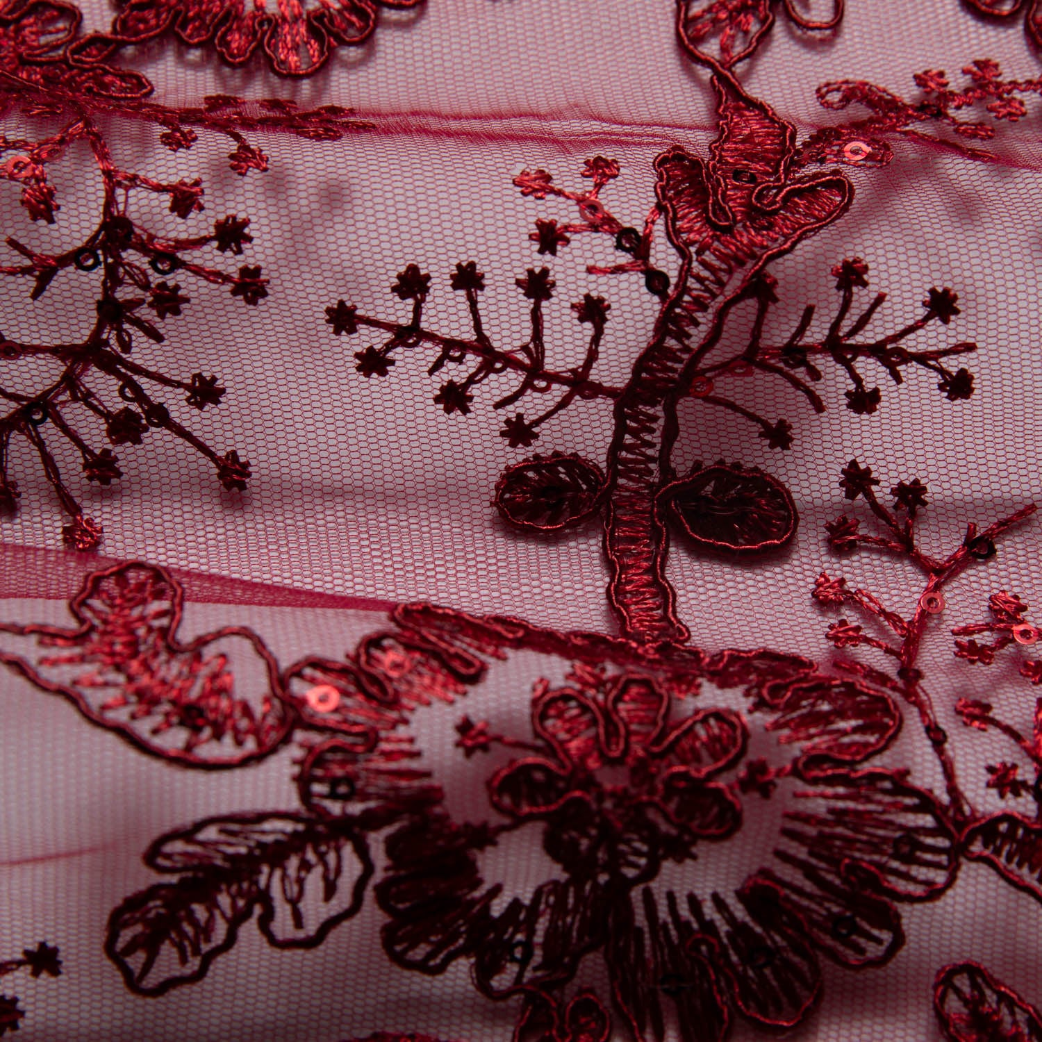 Tulle Lace Fabric Embroidered with Cord, Sequins and Floral Design 52" Wide | Exquisite Fabric