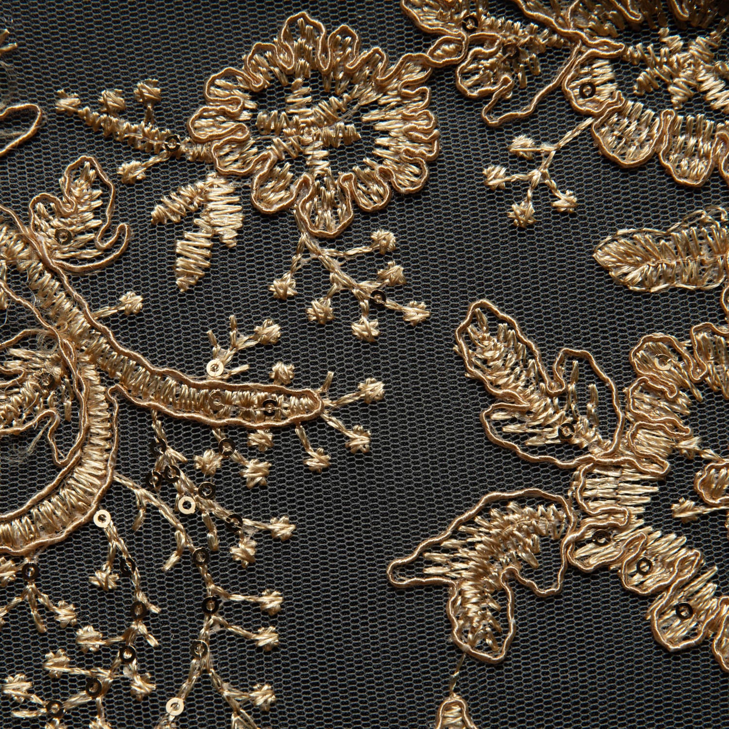 Tulle Lace Fabric Embroidered with Cord, Sequins and Floral Design 52" Wide | Exquisite Fabric