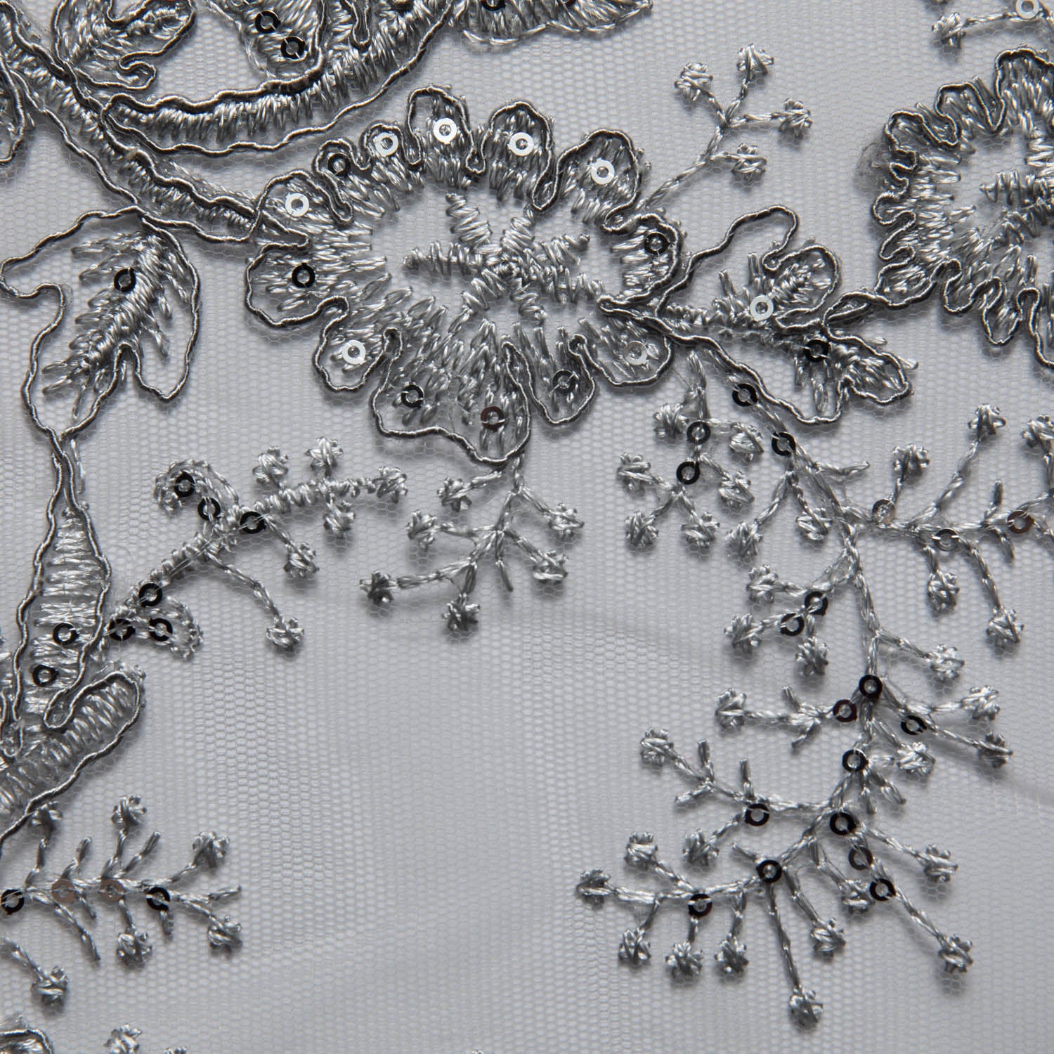 Tulle Lace Fabric Embroidered with Cord, Sequins and Floral Design 52" Wide | Exquisite Fabric