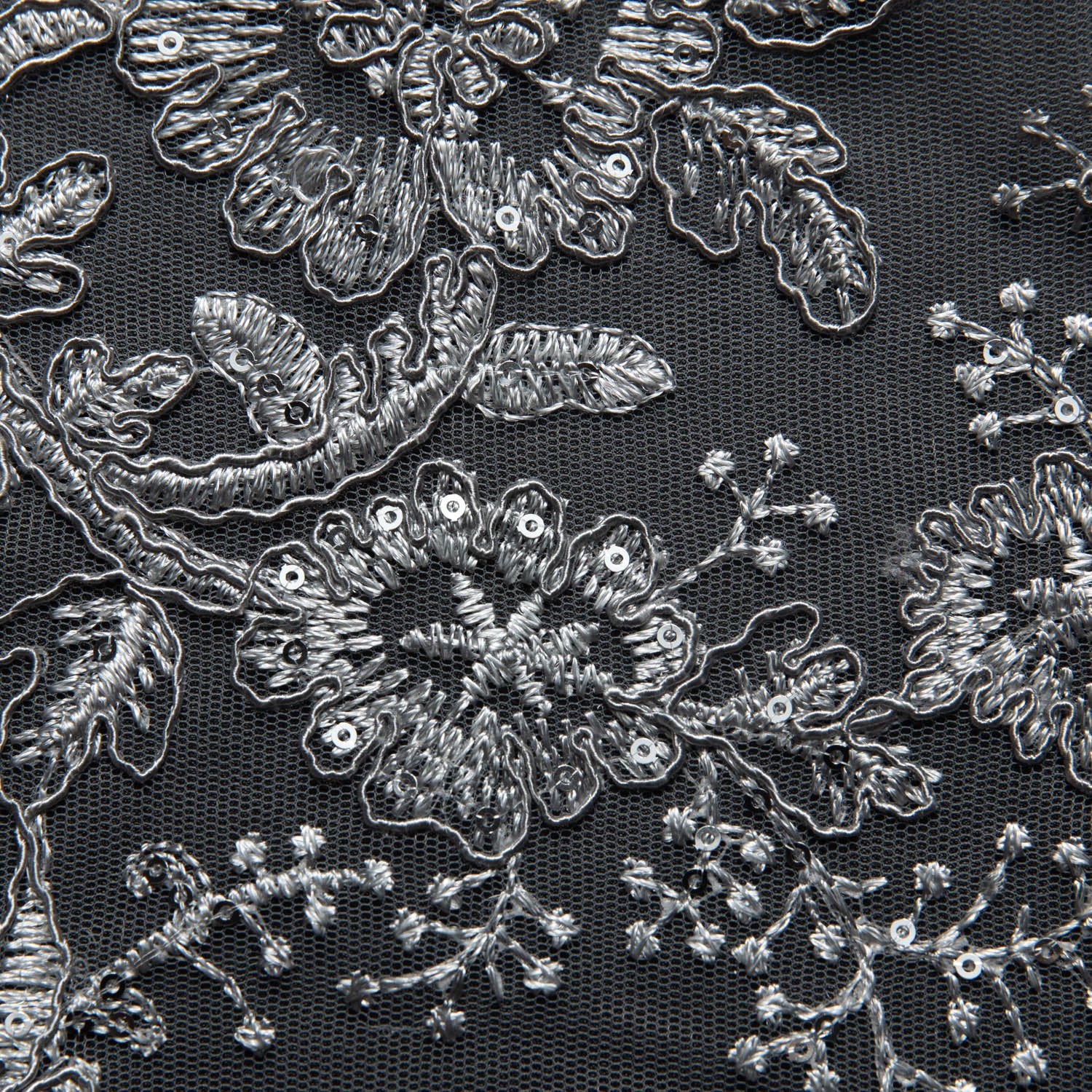 Tulle Lace Fabric Embroidered with Cord, Sequins and Floral Design 52" Wide | Exquisite Fabric