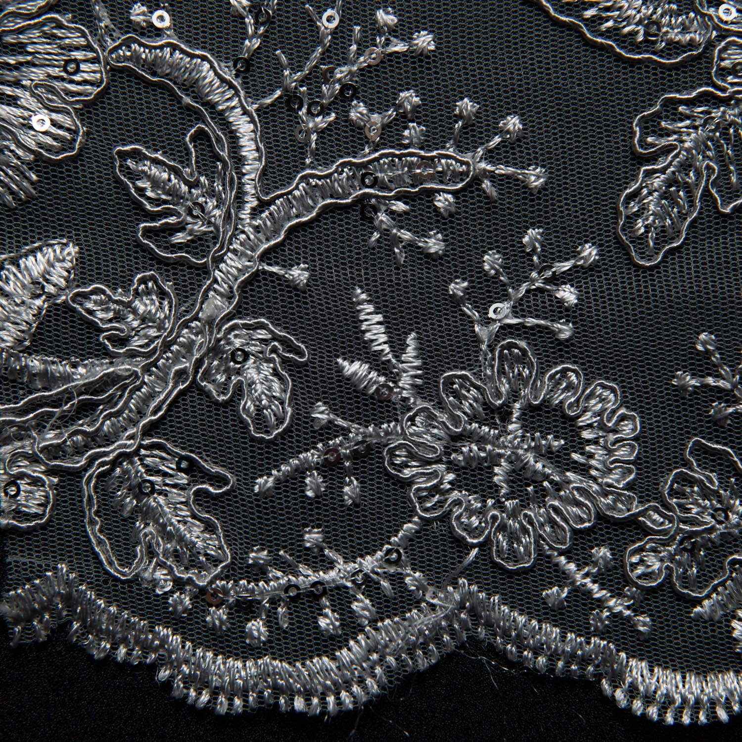 Tulle Lace Fabric Embroidered with Cord, Sequins and Floral Design 52" Wide | Exquisite Fabric