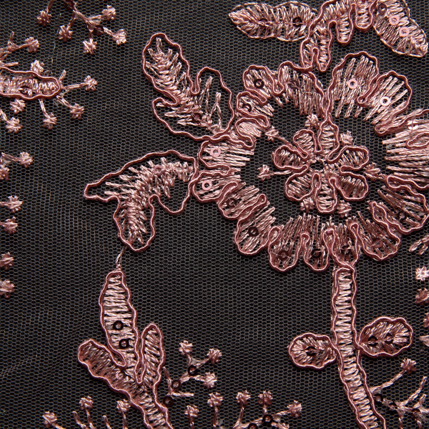 Tulle Lace Fabric Embroidered with Cord, Sequins and Floral Design 52" Wide | Exquisite Fabric
