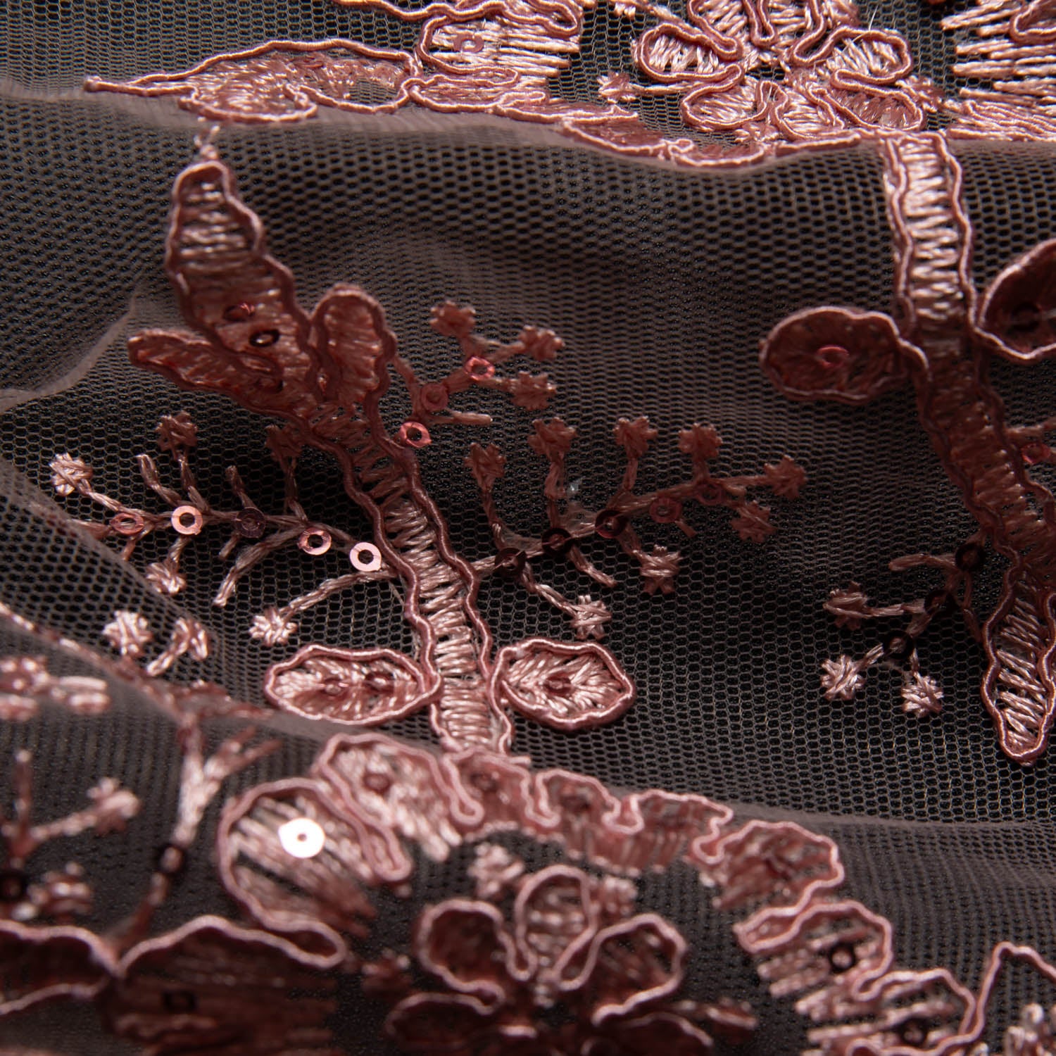 Tulle Lace Fabric Embroidered with Cord, Sequins and Floral Design 52" Wide | Exquisite Fabric