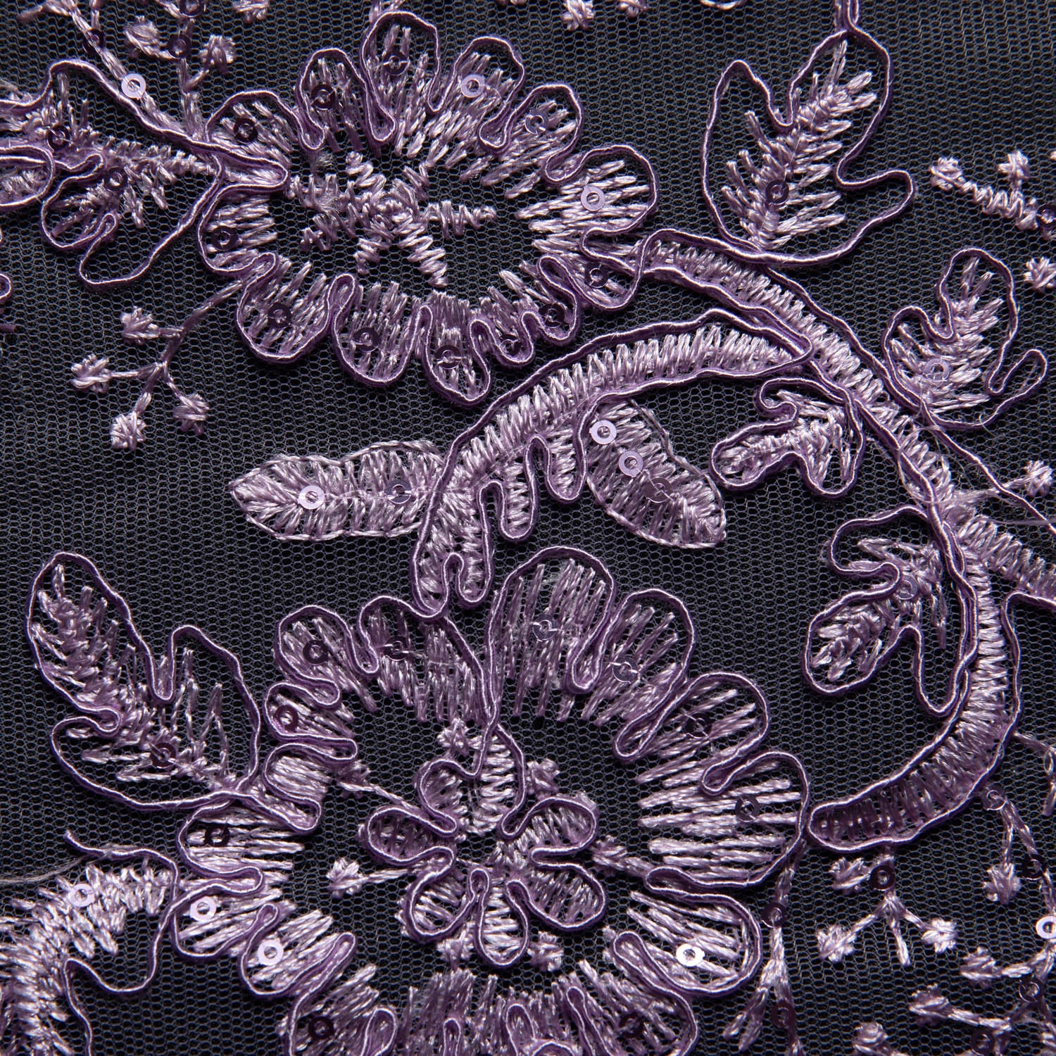 Tulle Lace Fabric Embroidered with Cord, Sequins and Floral Design 52" Wide | Exquisite Fabric