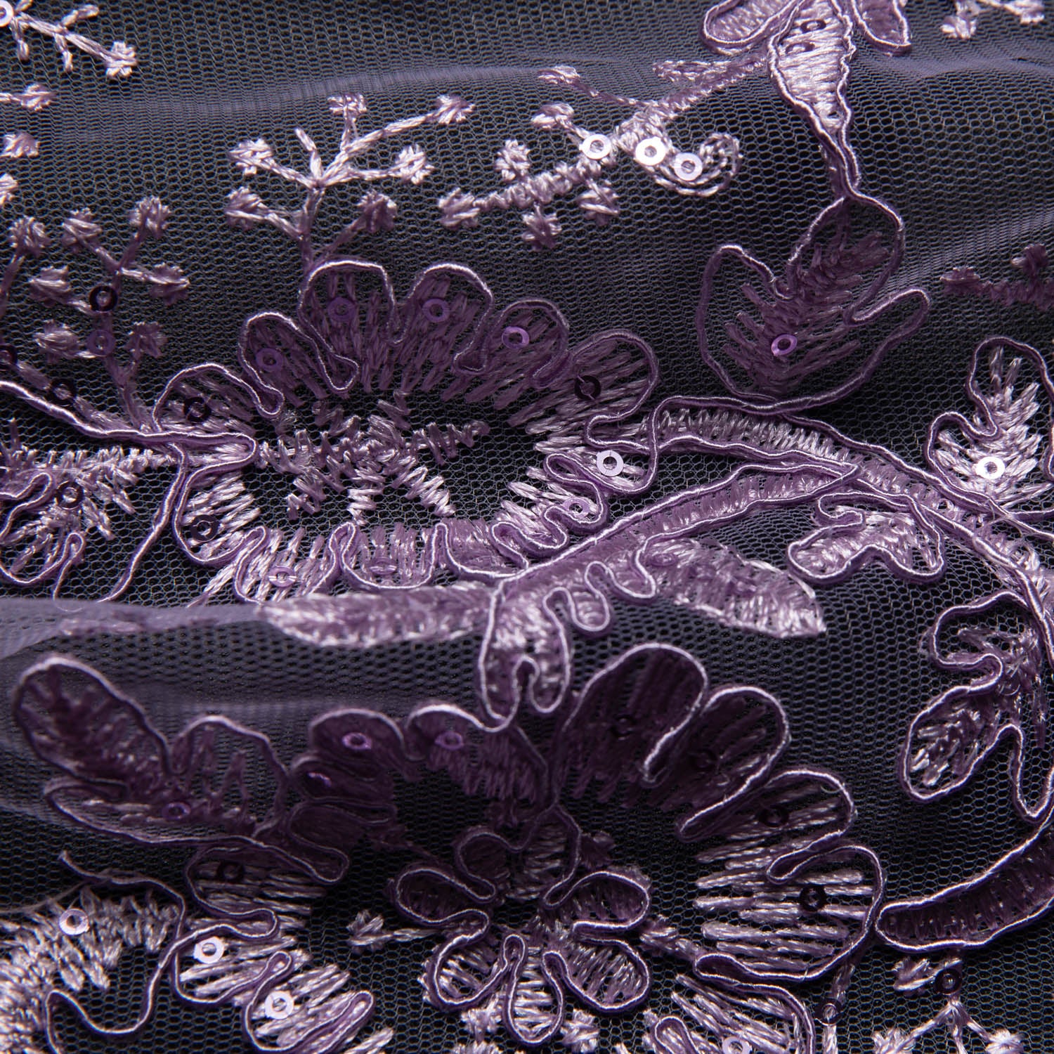 Tulle Lace Fabric Embroidered with Cord, Sequins and Floral Design 52" Wide | Exquisite Fabric